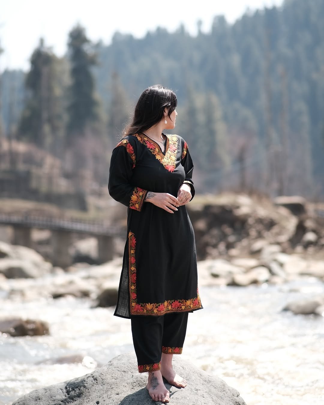 Kashmiri Aari Co-ord Set - Black