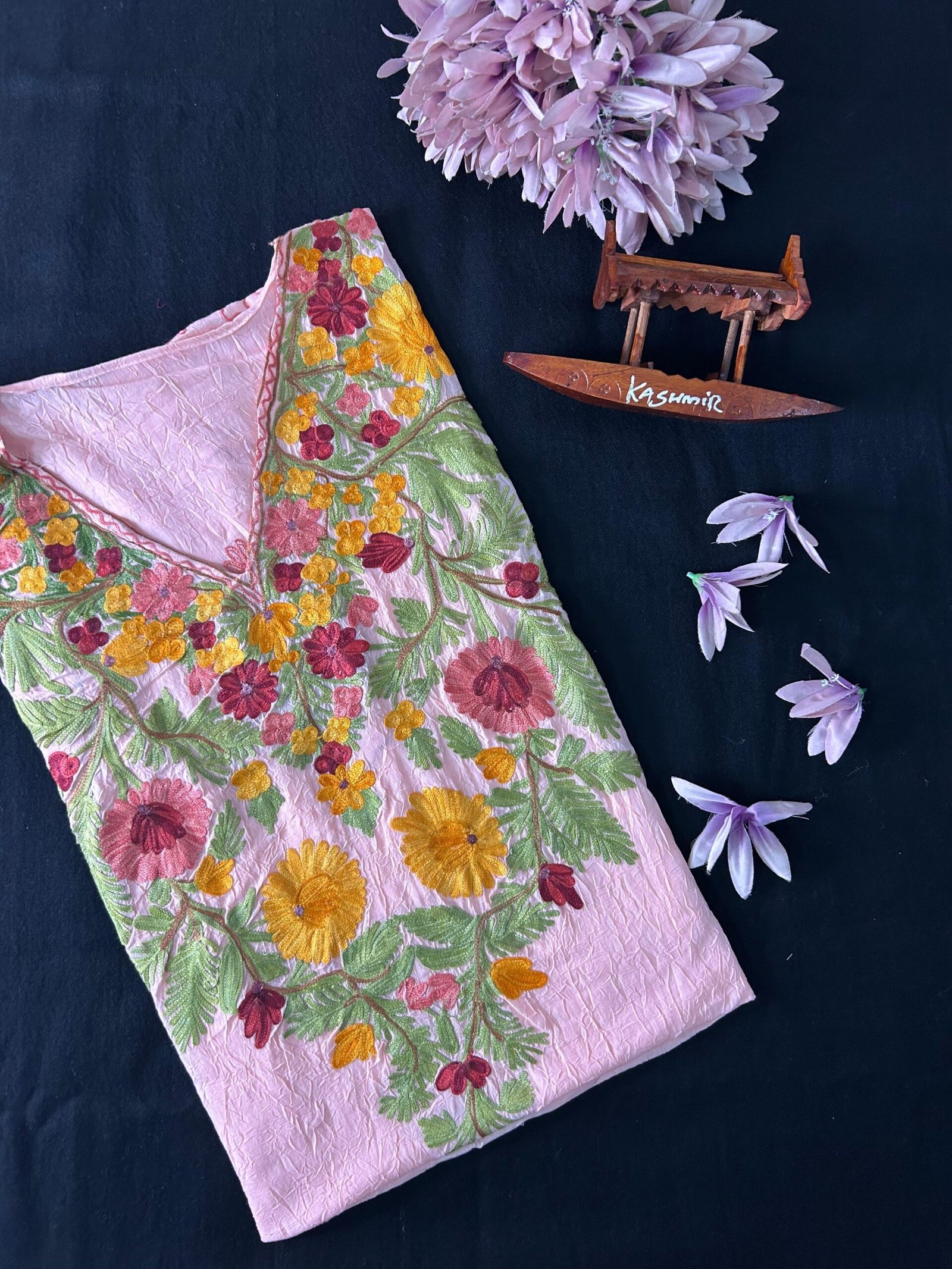 Kashmiri Crushed Cotton Kaftans - Baby Pink