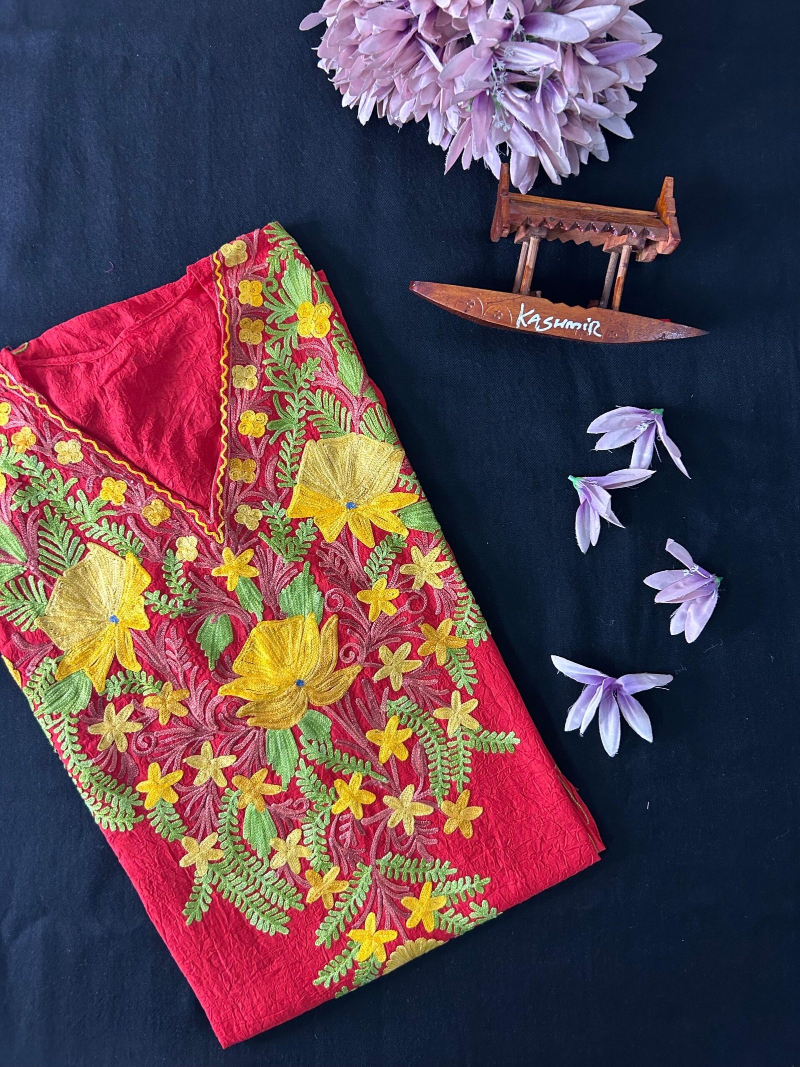 Kashmiri Crushed Cotton Kaftans - Red