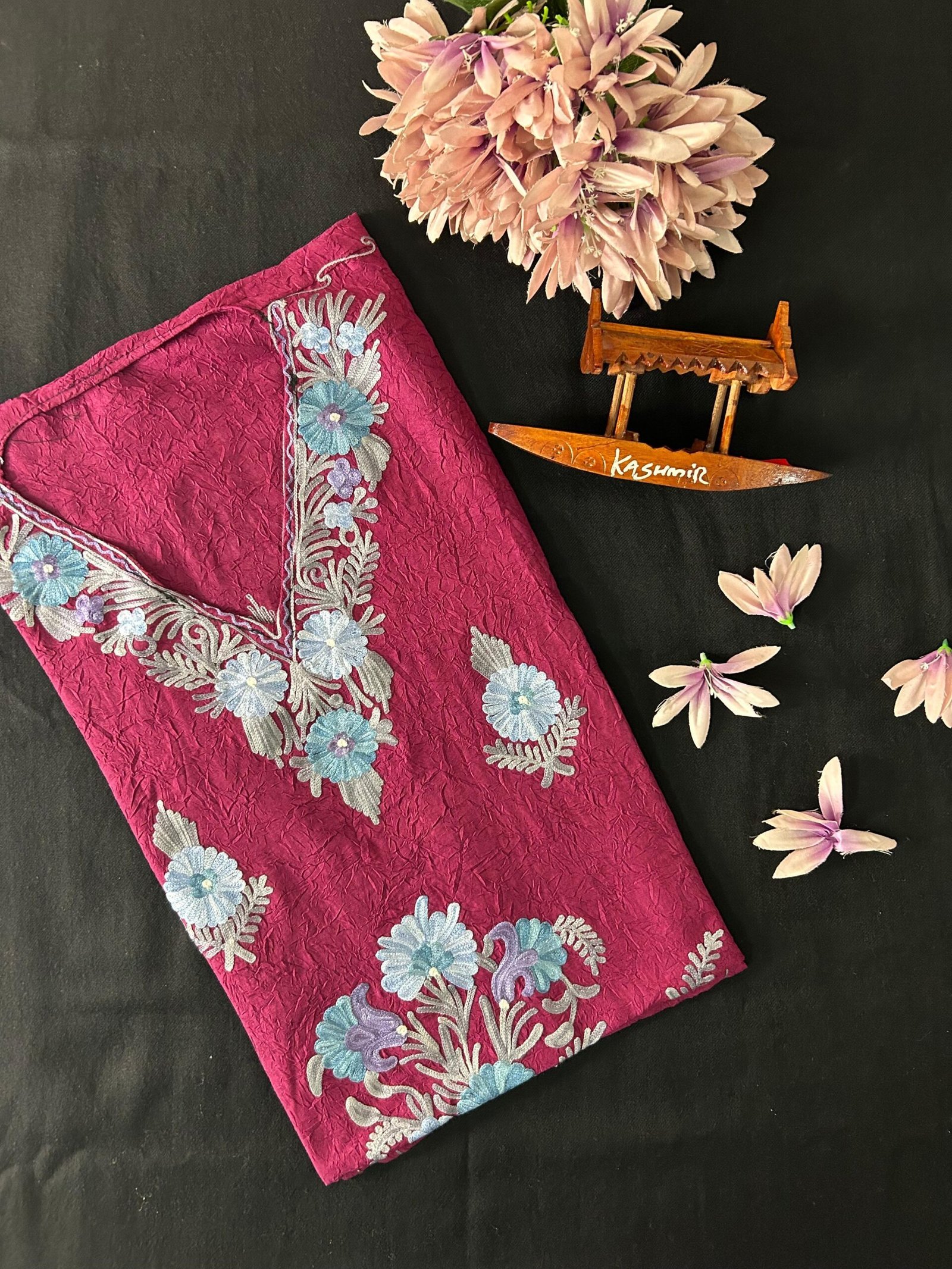 Kashmiri Crushed Cotton Kaftans - Wine