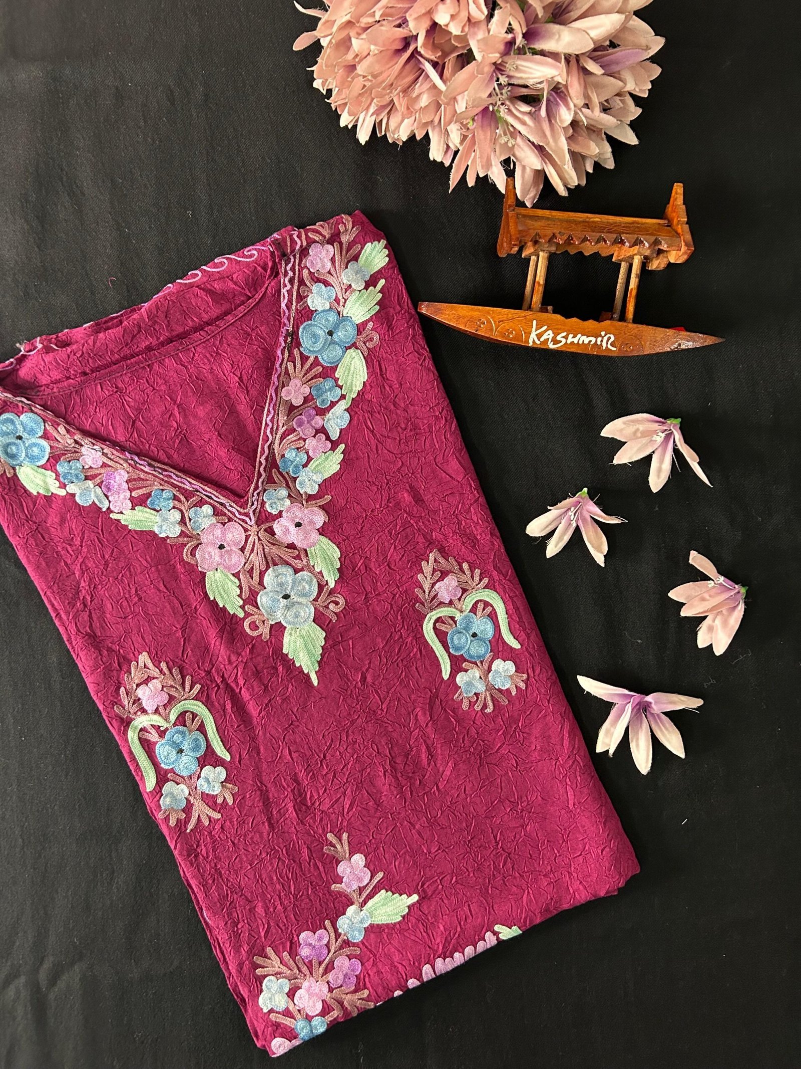 Kashmiri Crushed Cotton Kaftans - Wine