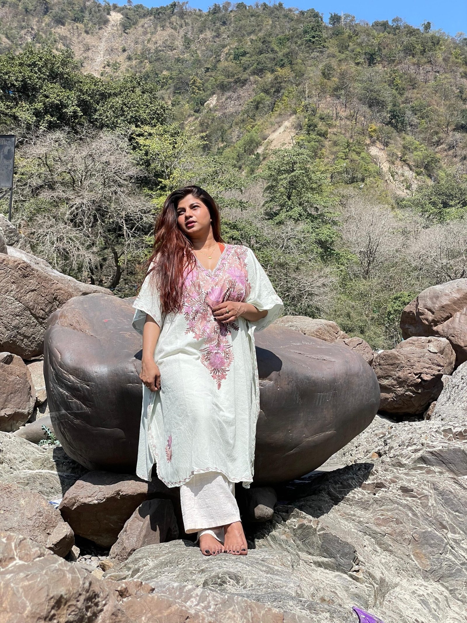 Kashmiri Crushed Cotton Kaftans - Slaty White