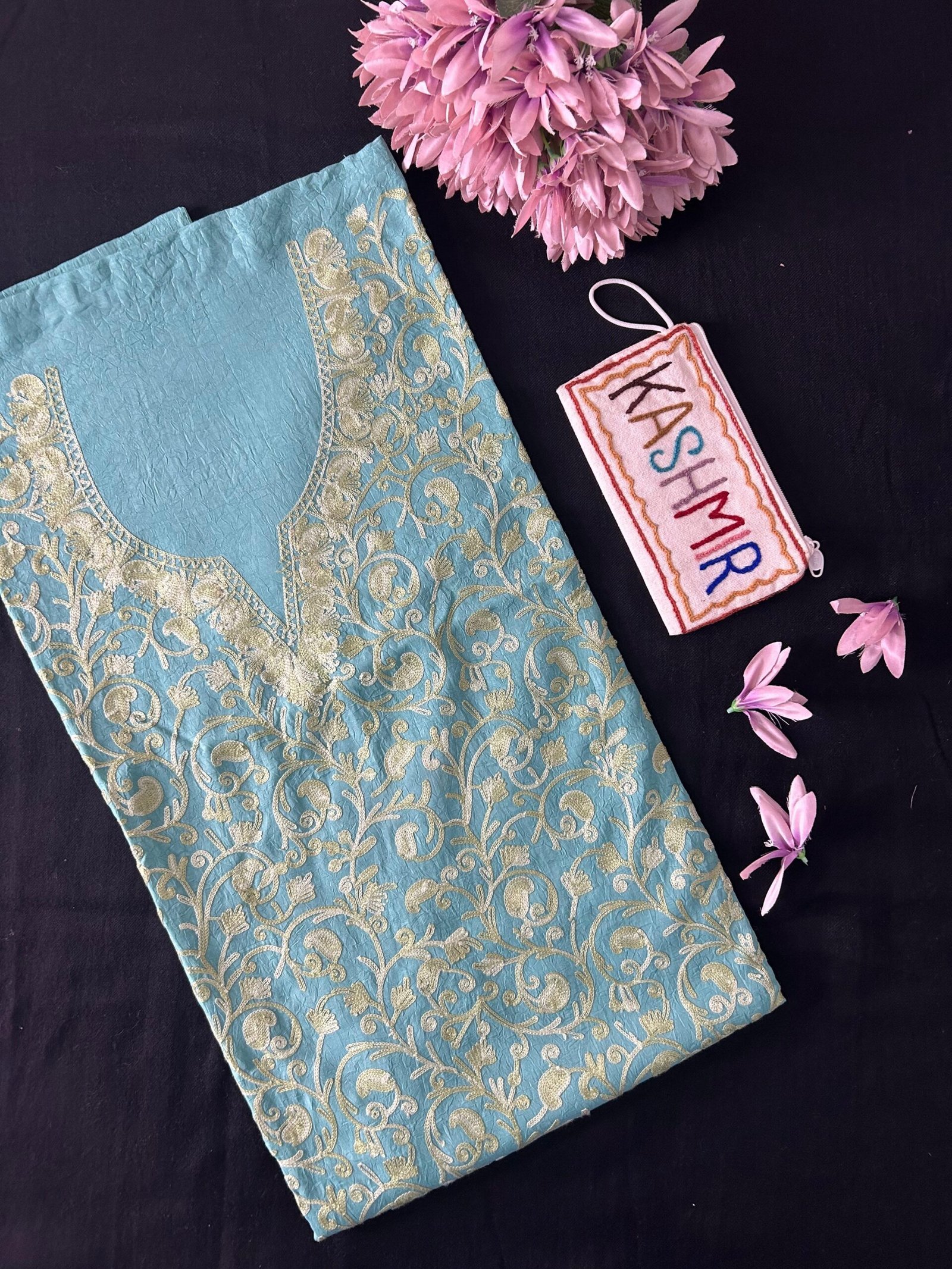 Crushed Cotton Unstitched Suit Set - Sky Blue