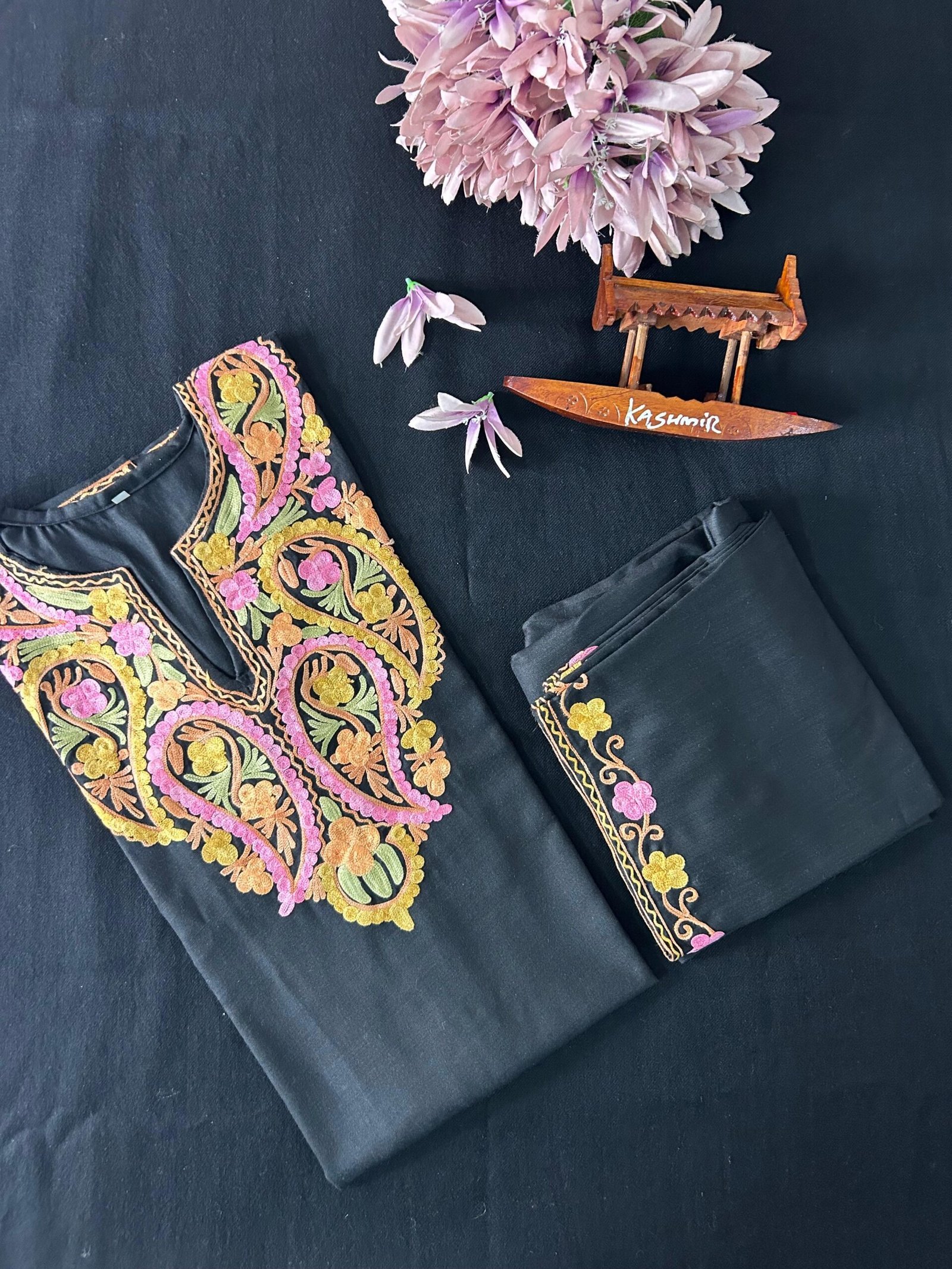 Kashmiri Cotton Coord Set - Black