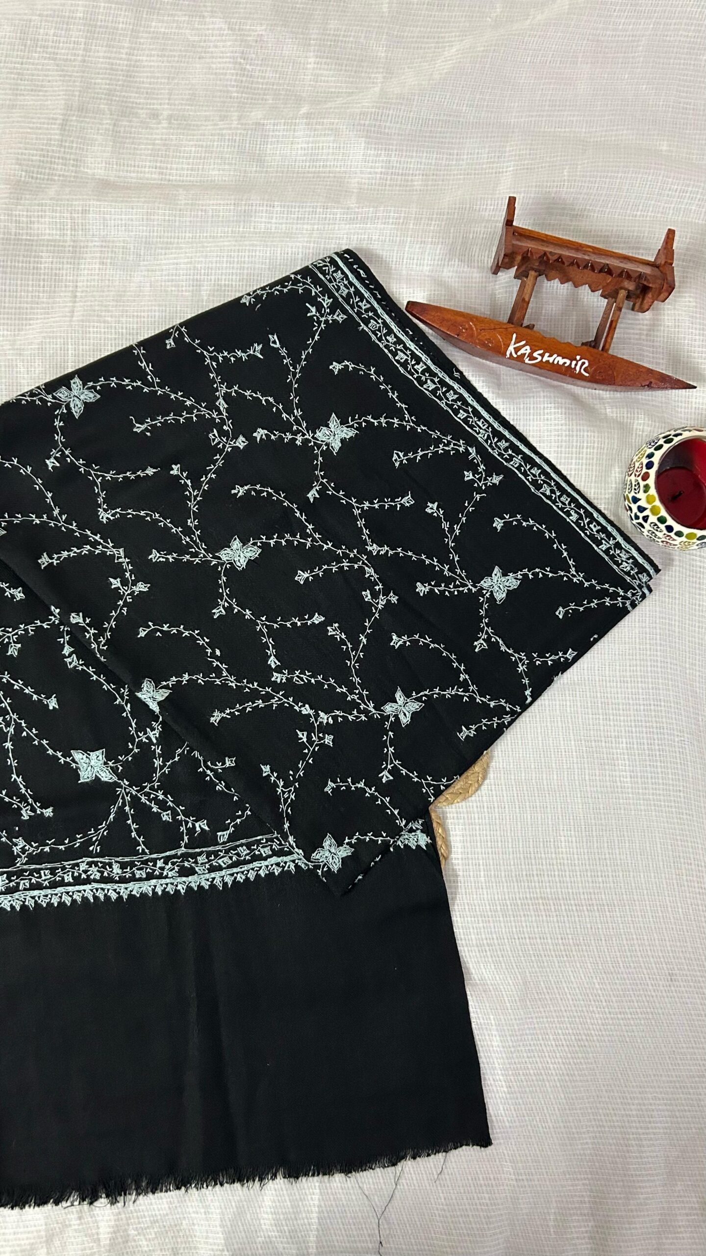 Pure Wool Stole with Hand-Embroidered Sozni