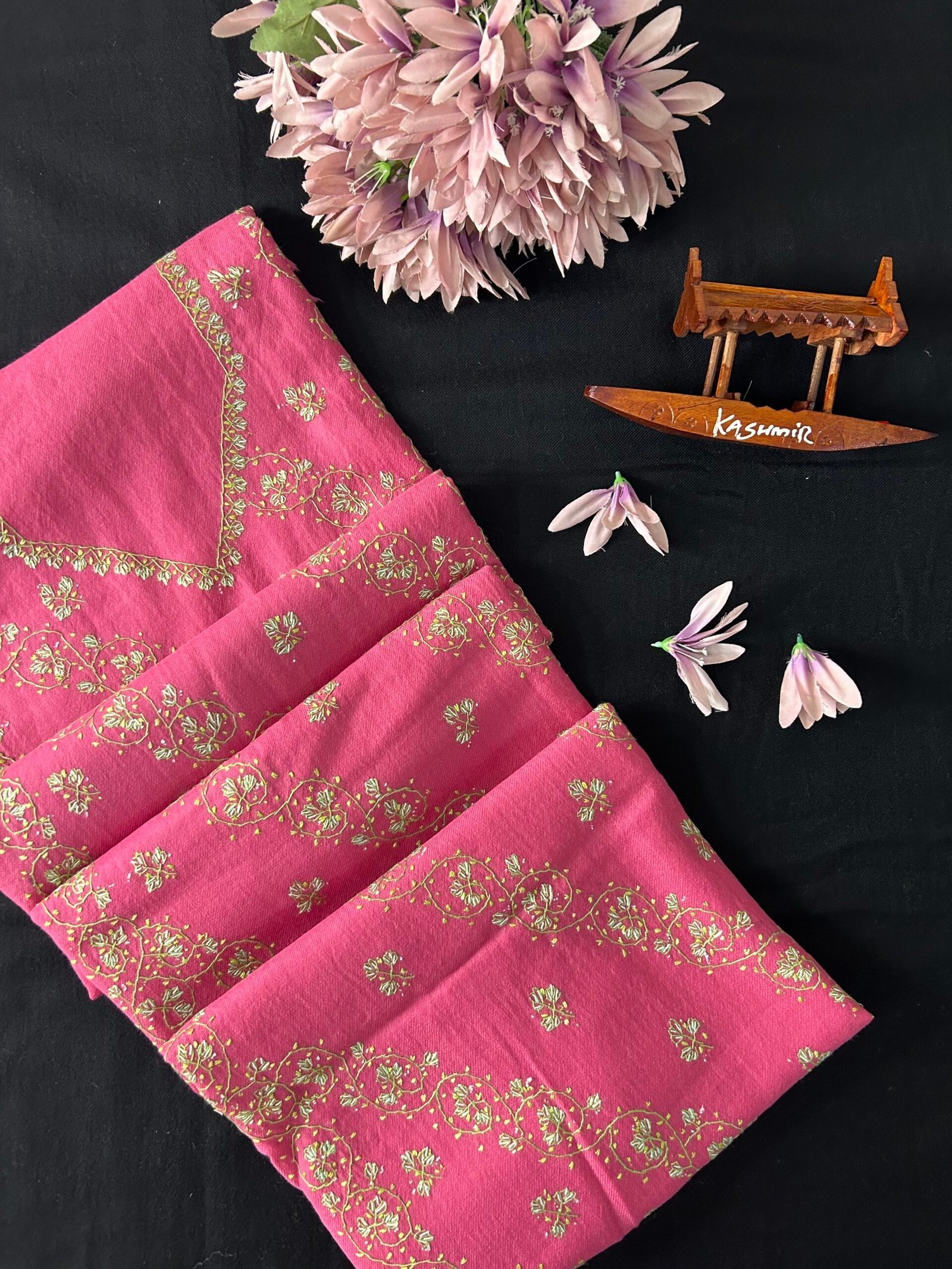 Pure Wool Kashmiri Sozni Hand-Embroidered Unstitched Suit Set