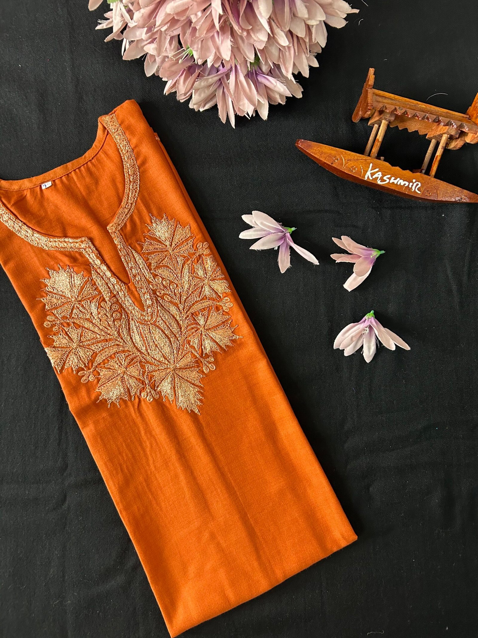 Cotton Full-Length Kurti with Kashmiri Tila Embroidery