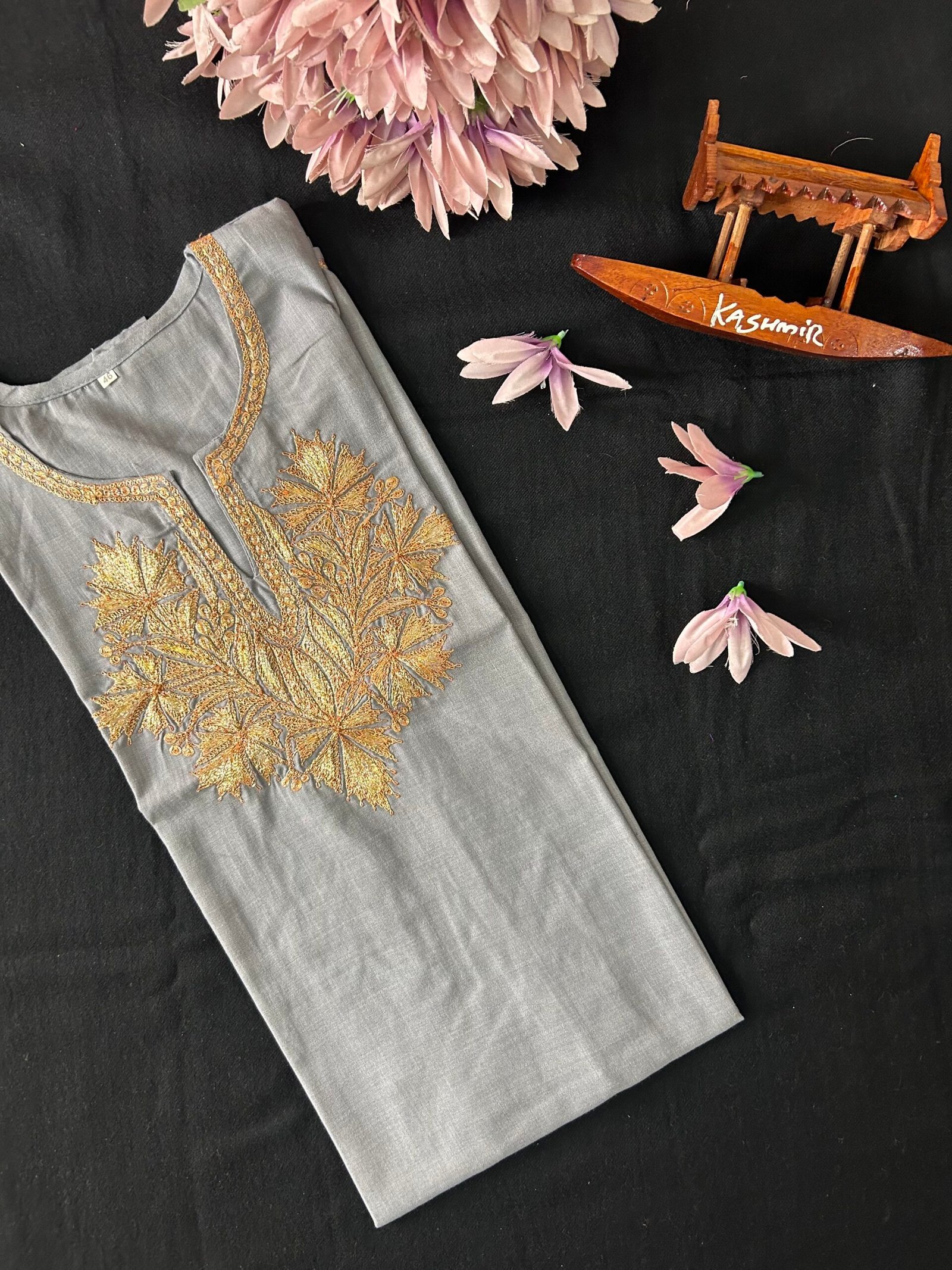 Cotton Full-Length Kurti with Kashmiri Tila Embroidery