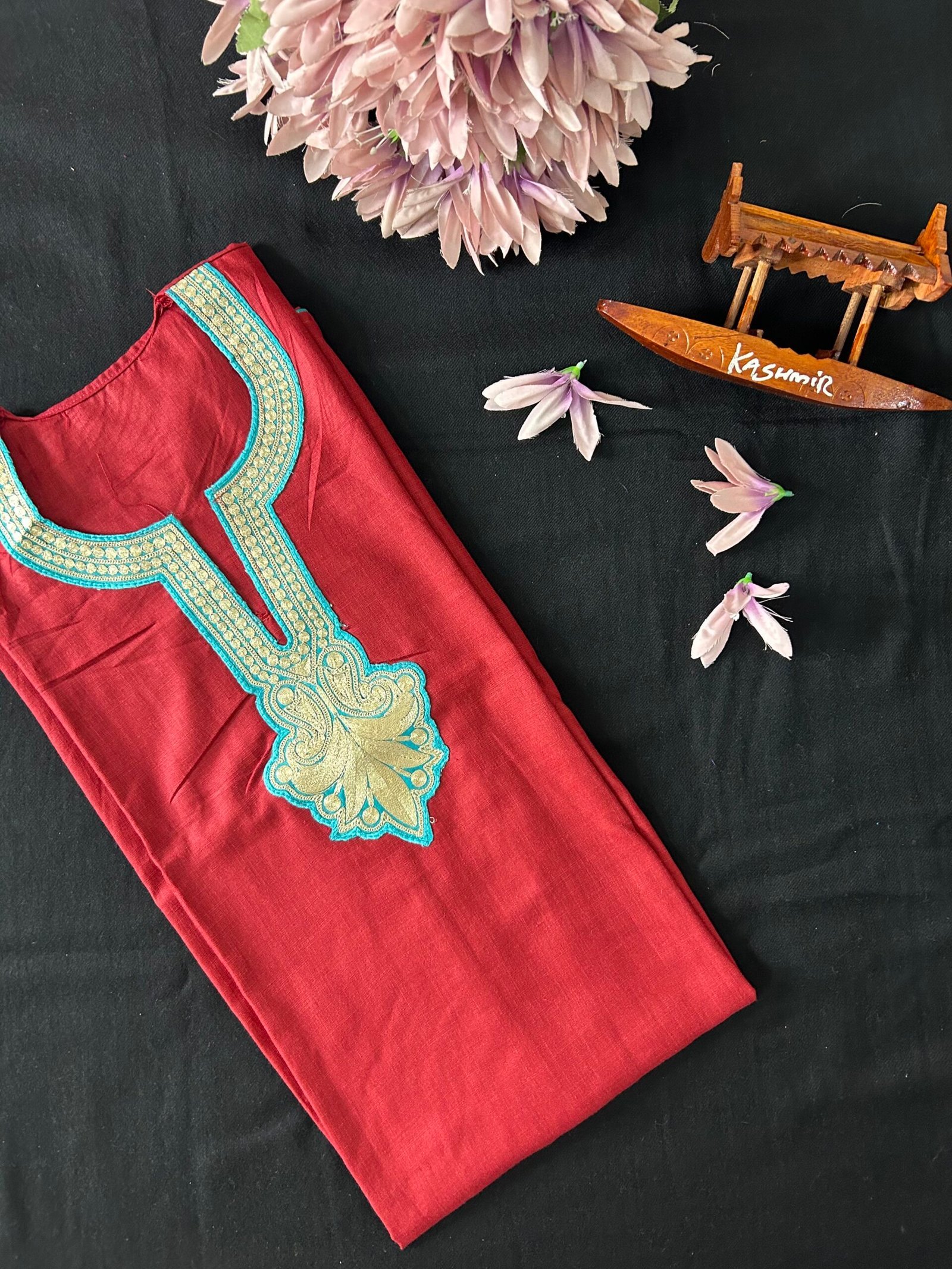 Cotton Full-Length Kurti with Embroidered Tilla Patches