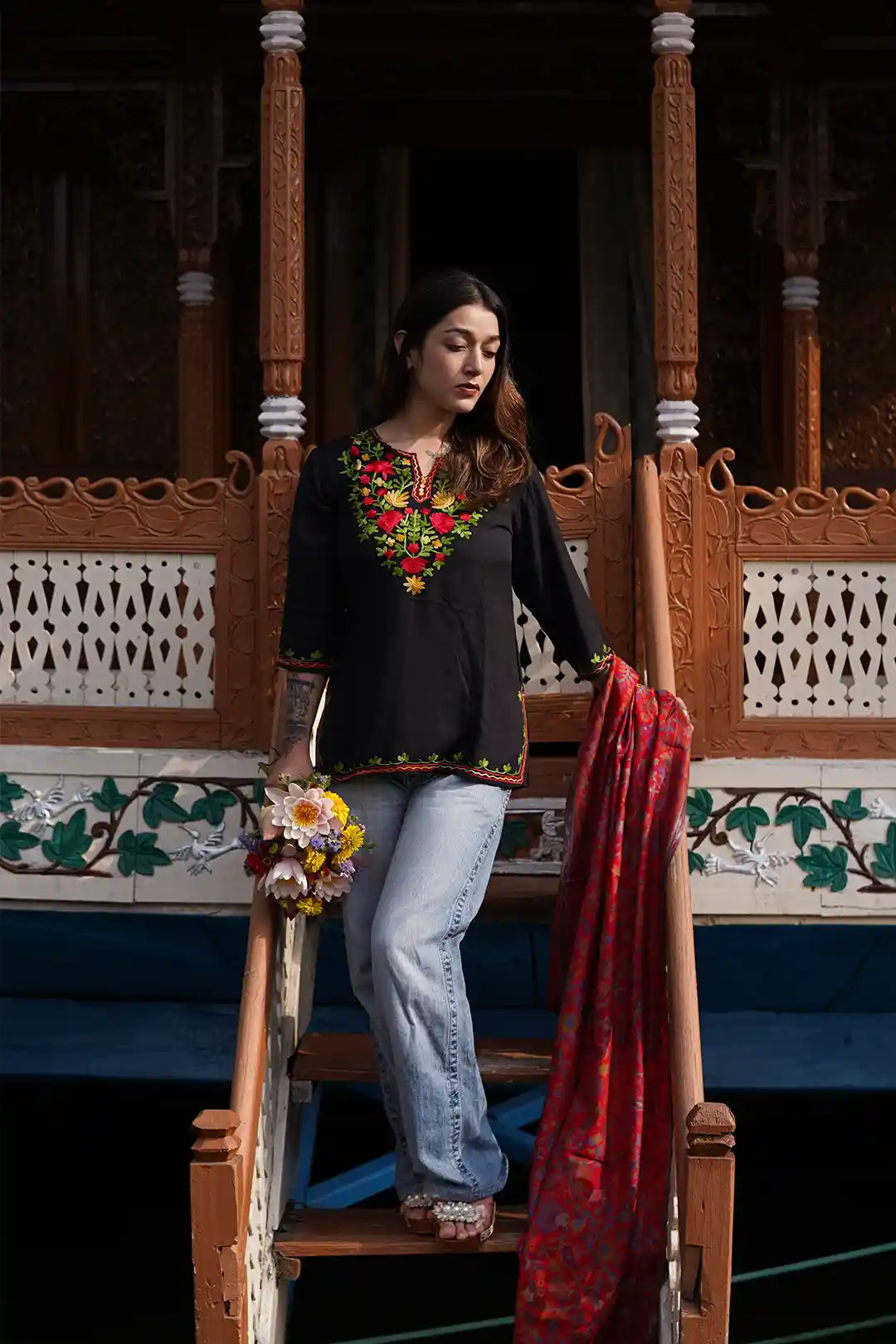 Kashmiri Aari Short Kurti - Black