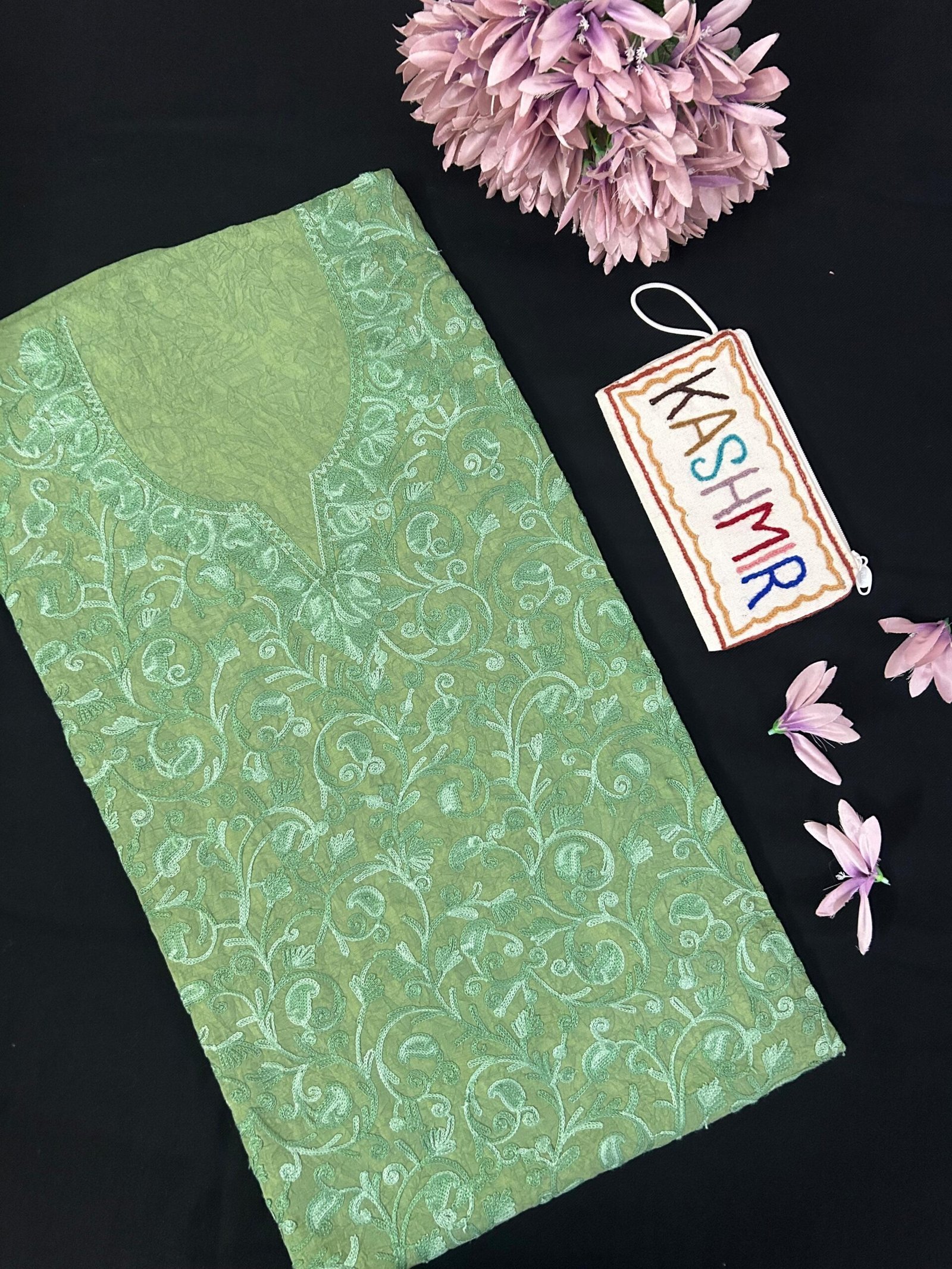 Crushed Cotton Unstitched Suit Set - Light Green