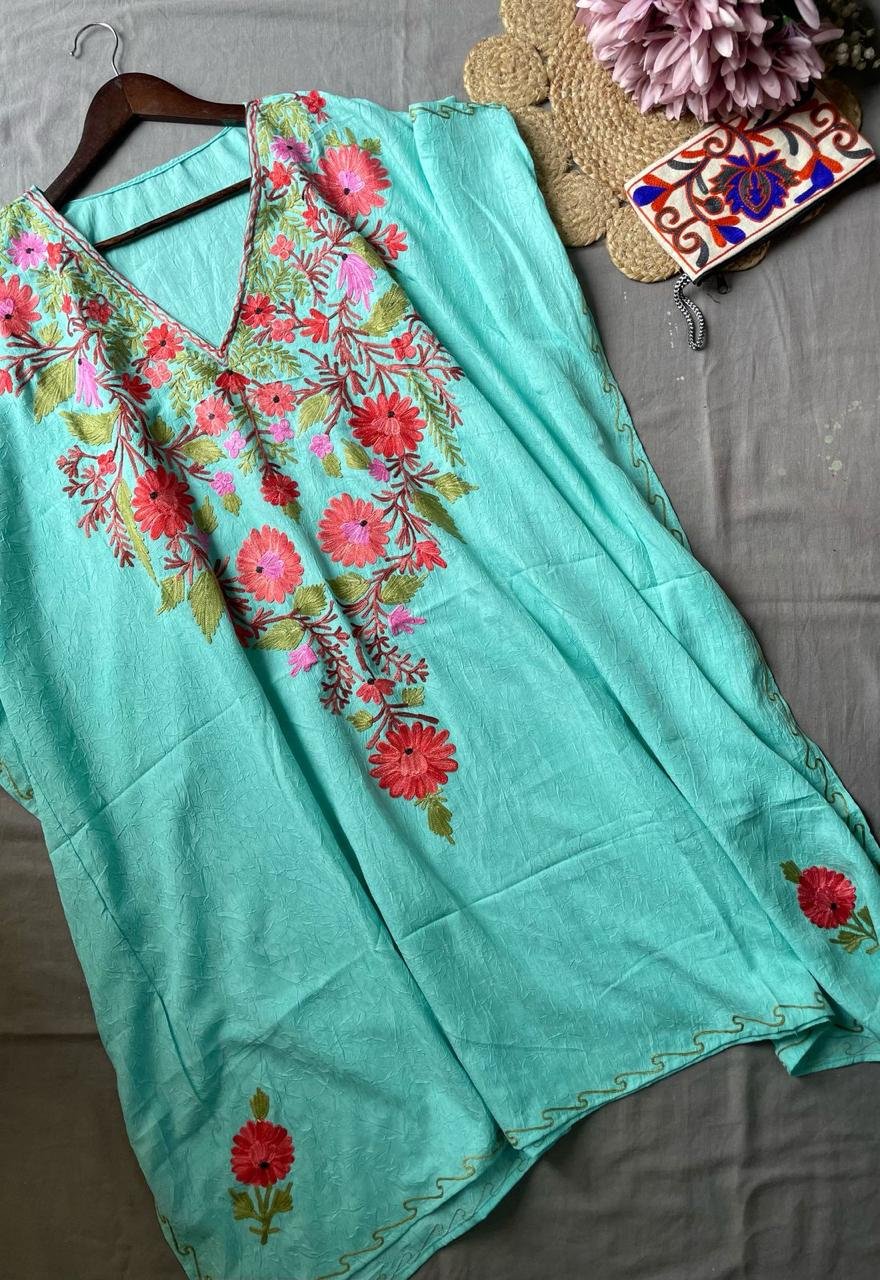 Kashmiri Crushed Cotton Kaftans - Sky Blue