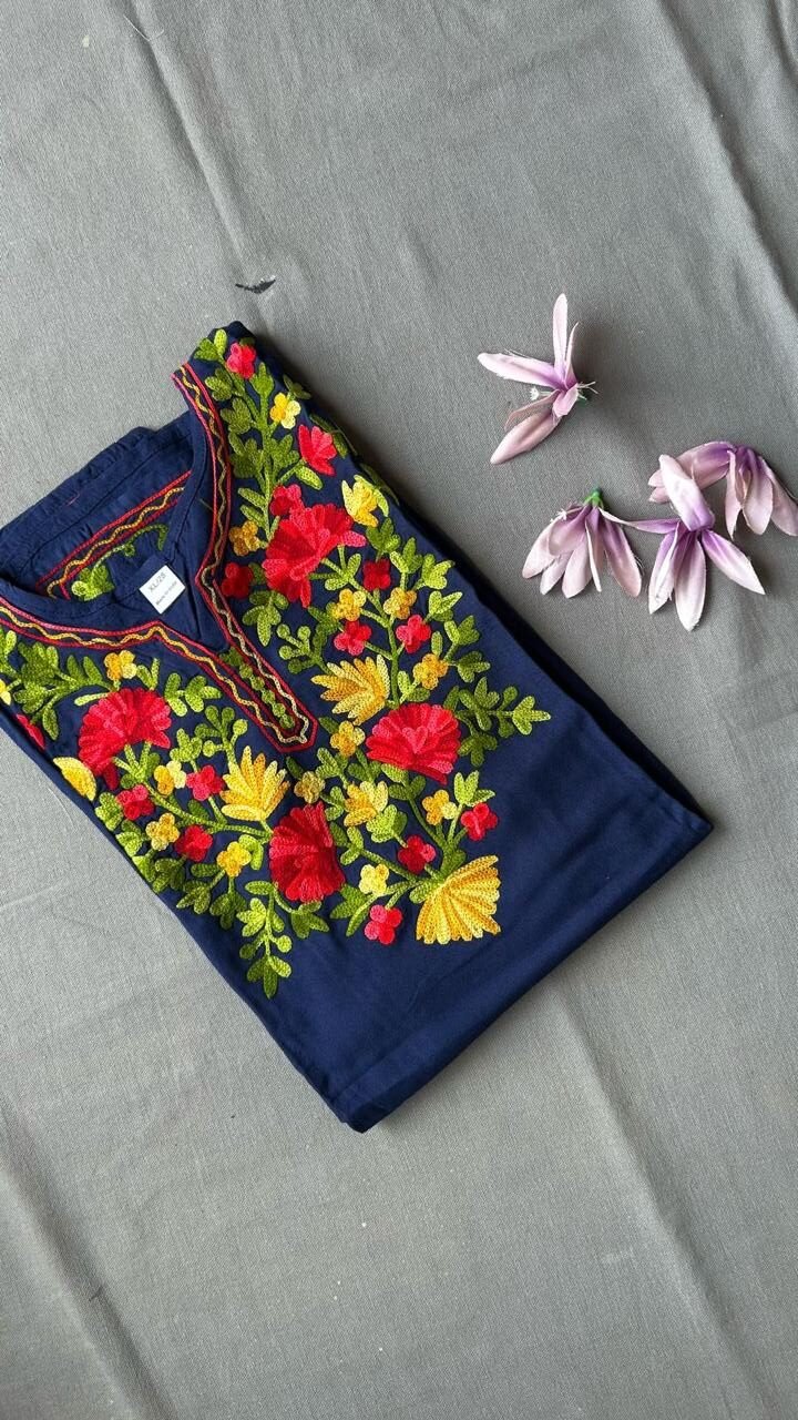 Cotton Short Kurti - Navy Blue