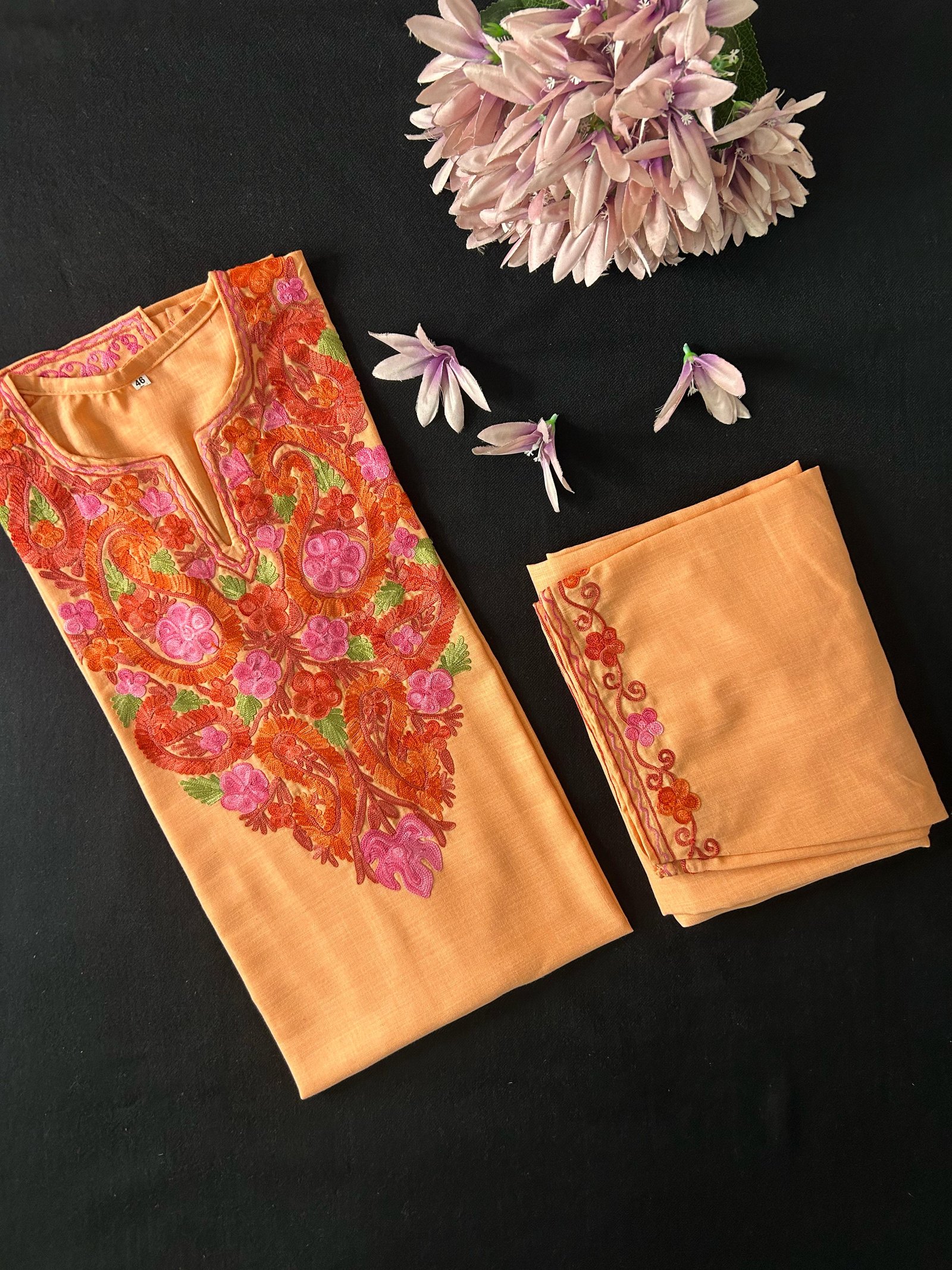 Kashmiri Cotton Coord Set - Peach