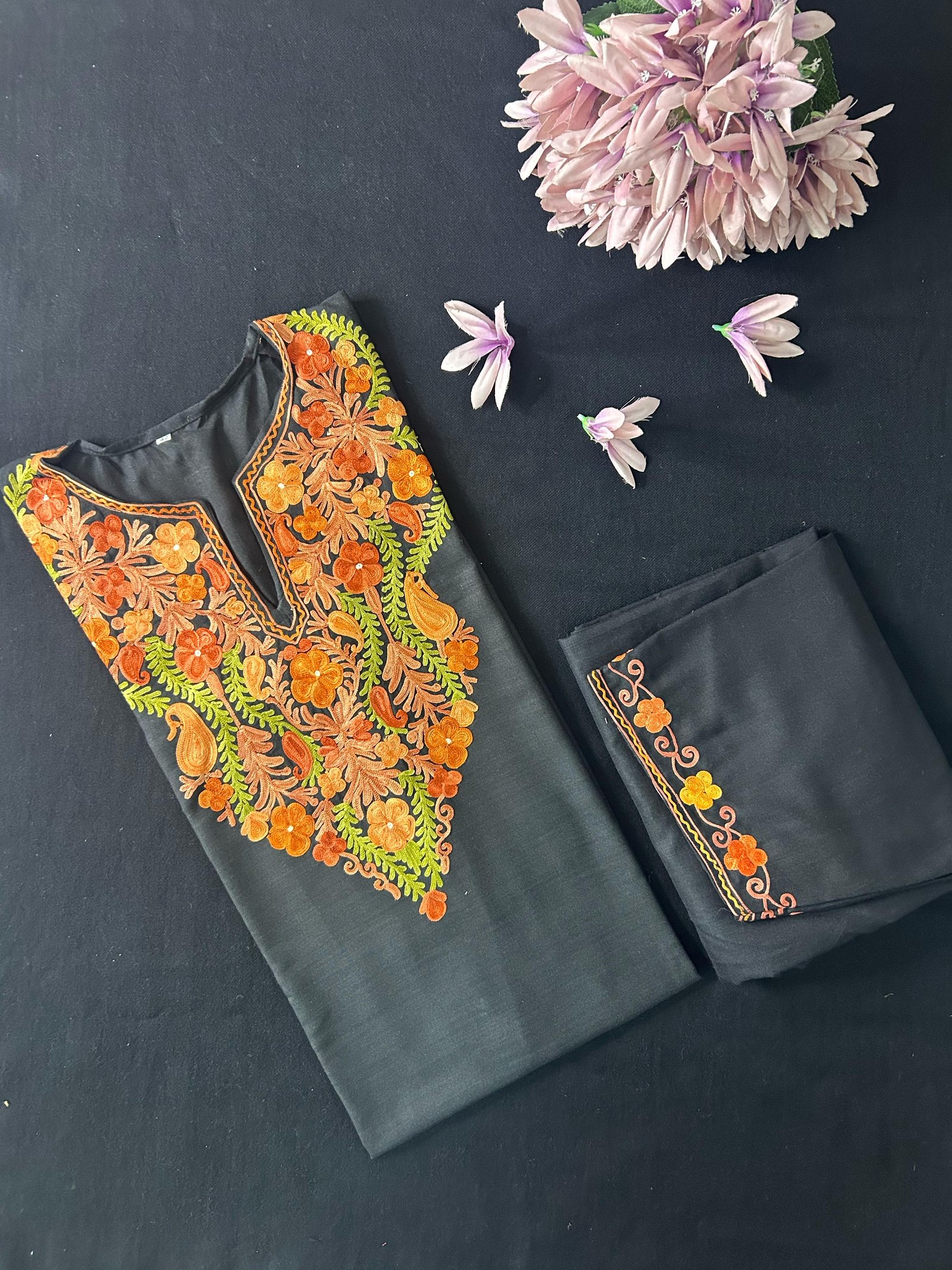 Kashmiri Cotton Coord Set - Black