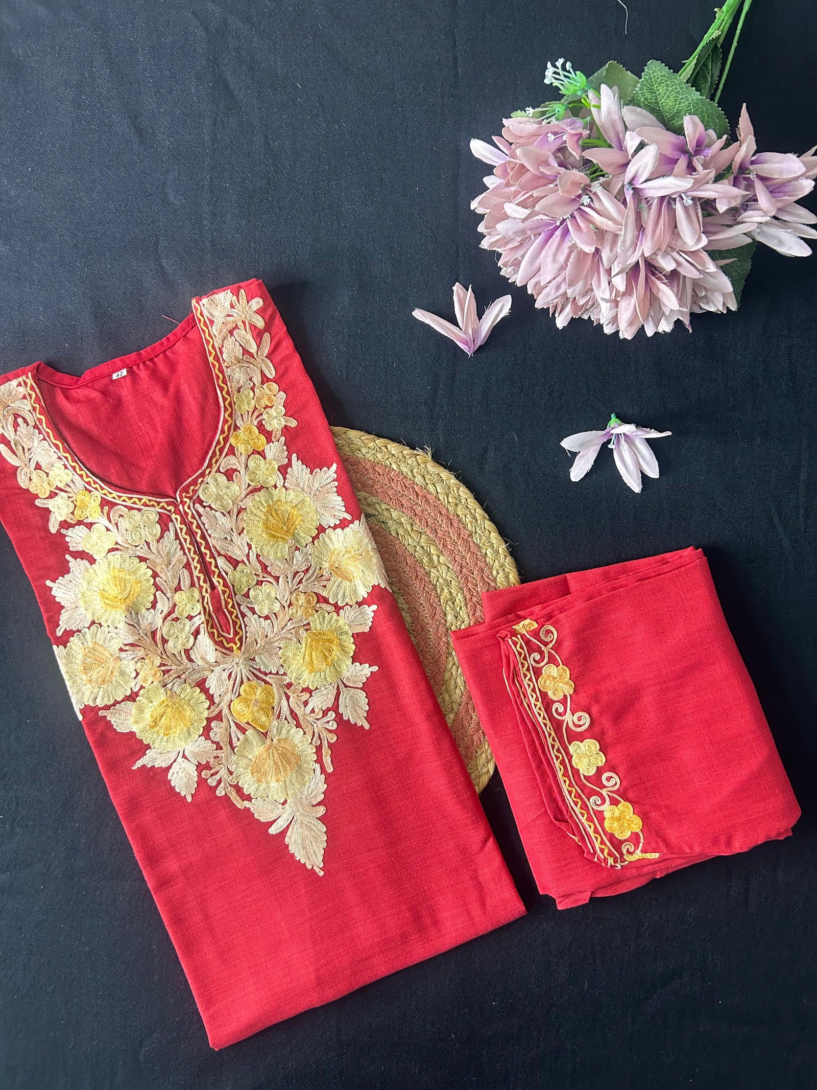 Kashmiri Cotton Coord Set - Red