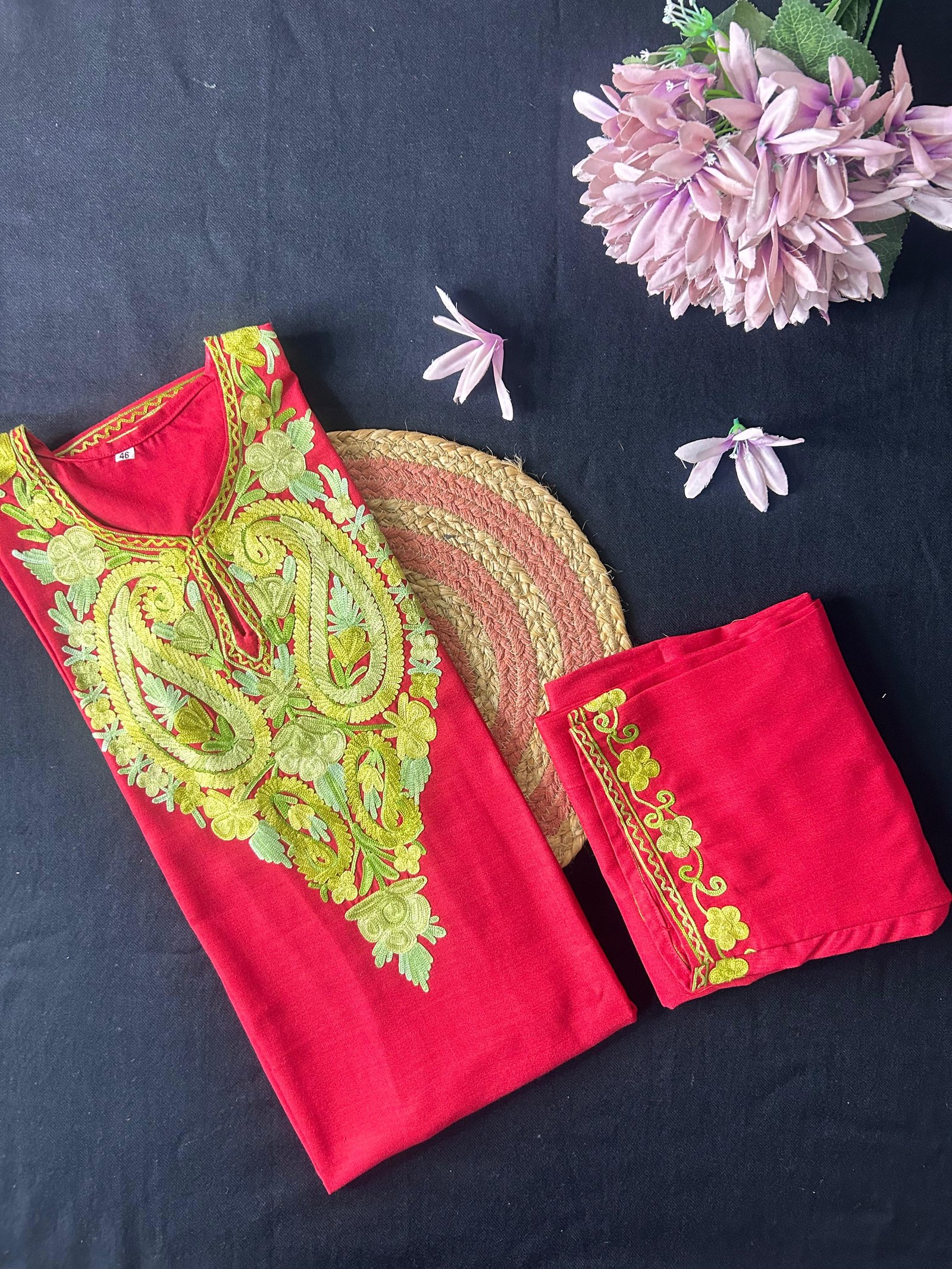 Kashmiri Cotton Coord Set - Red