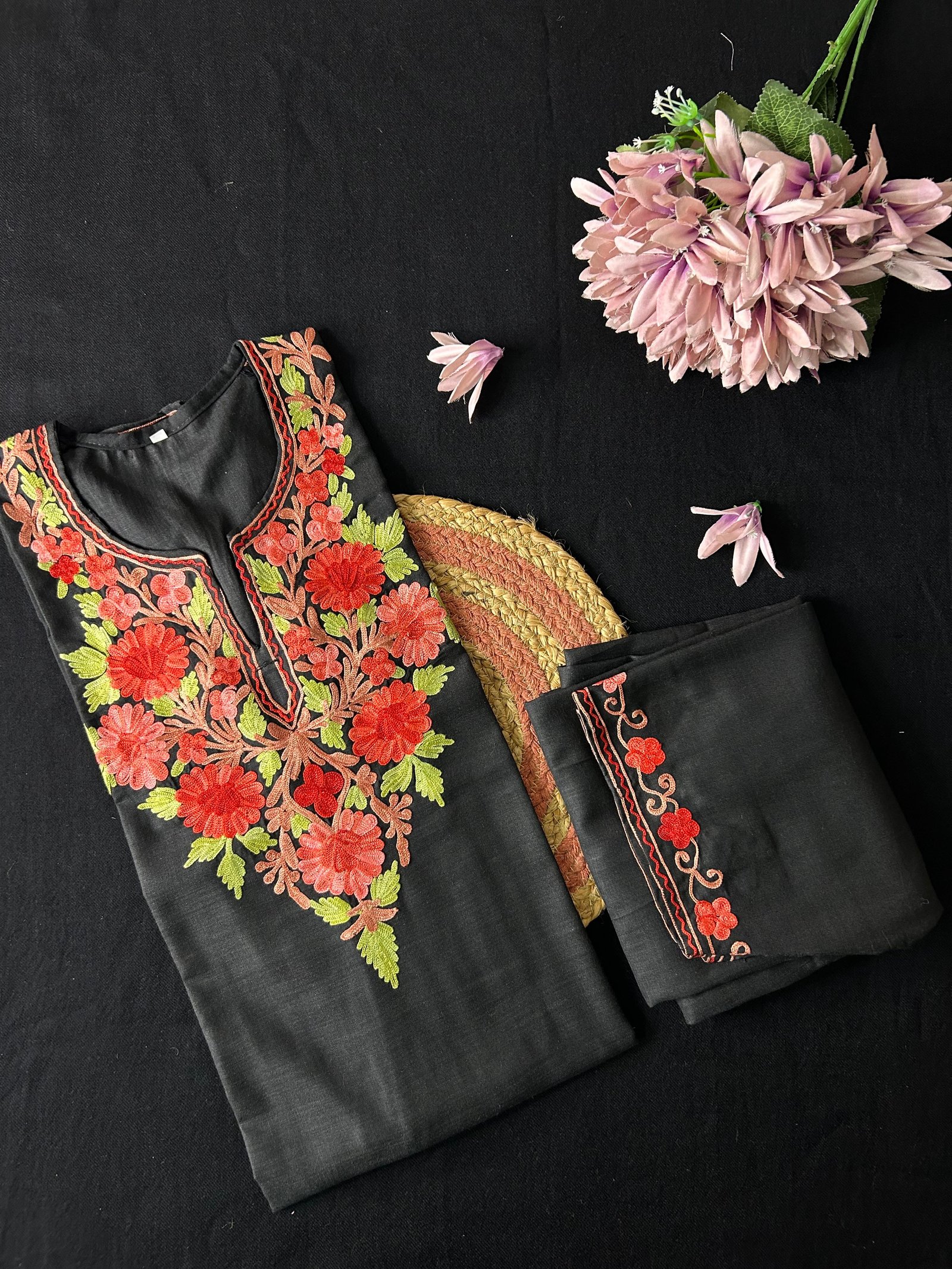 Kashmiri Cotton Coord Set - Black
