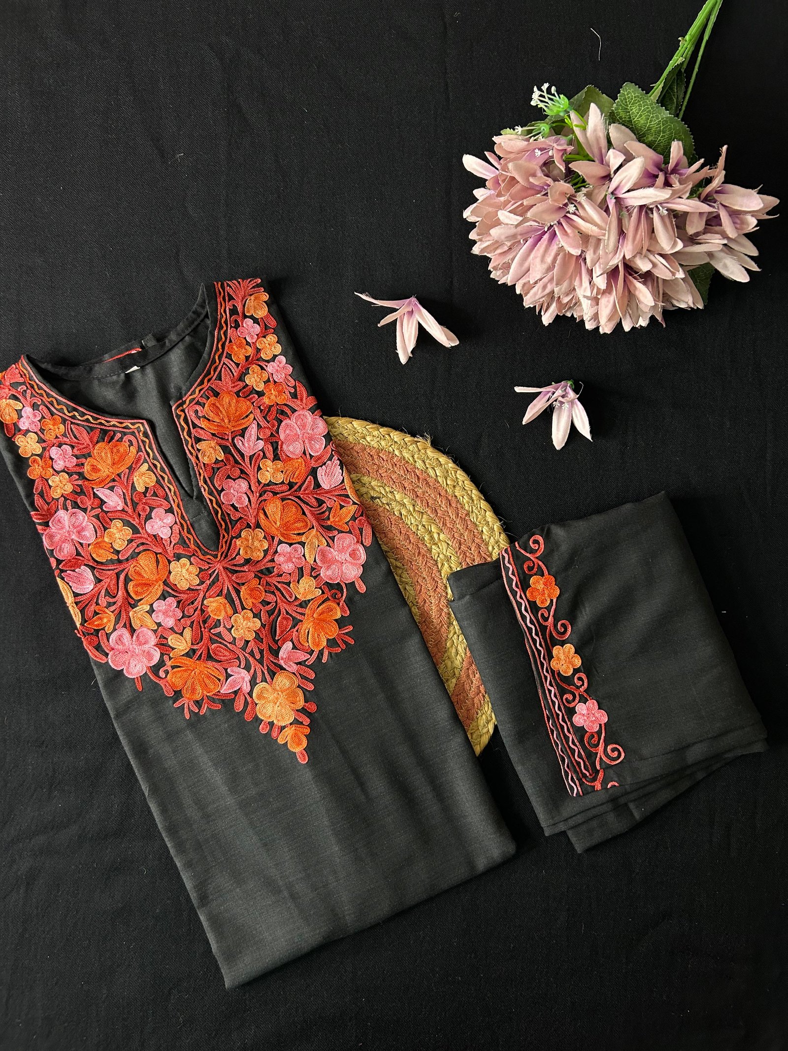 Kashmiri Cotton Coord Set - Black