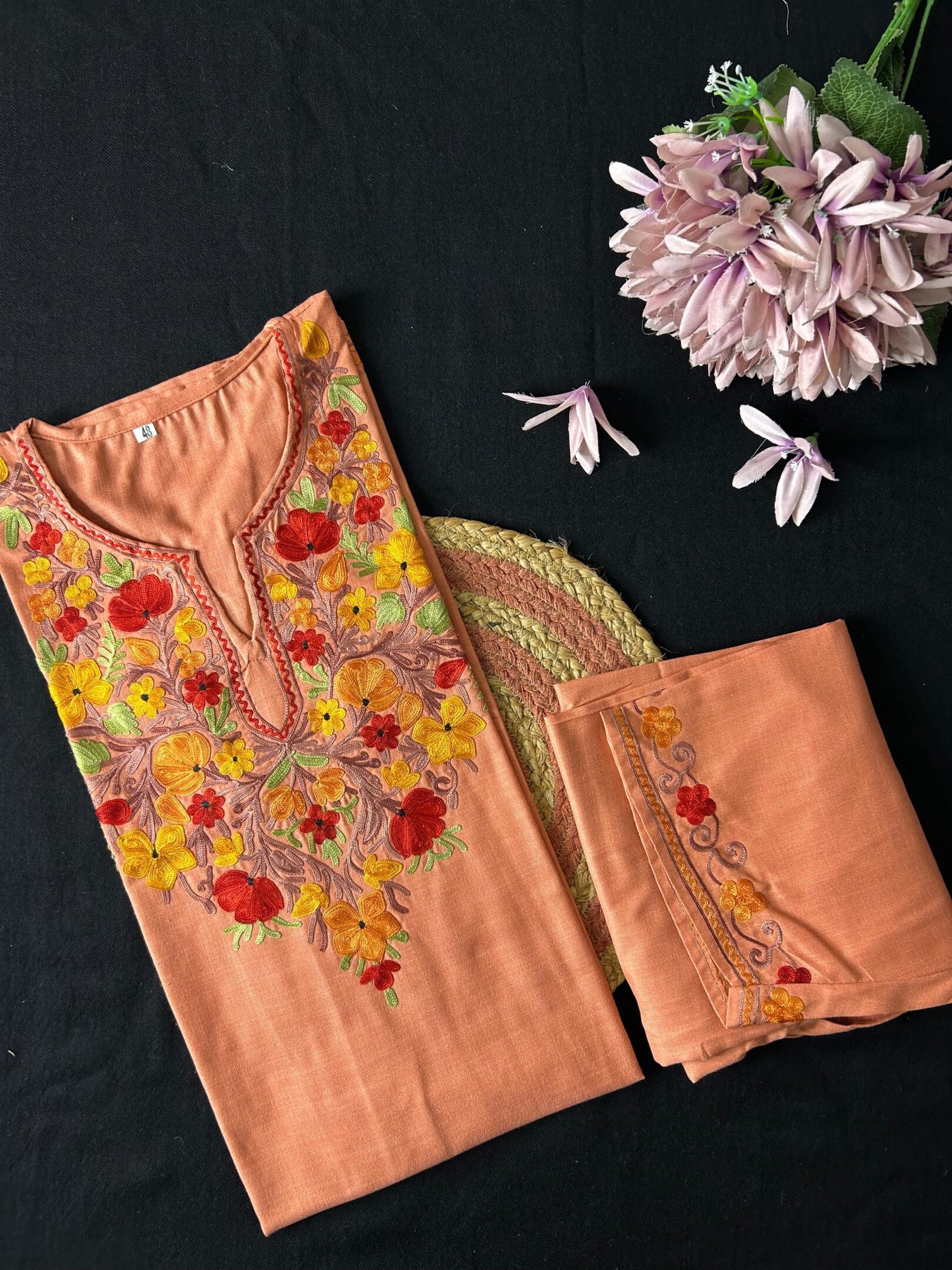 Kashmiri Cotton Coord Set - Dark Peach