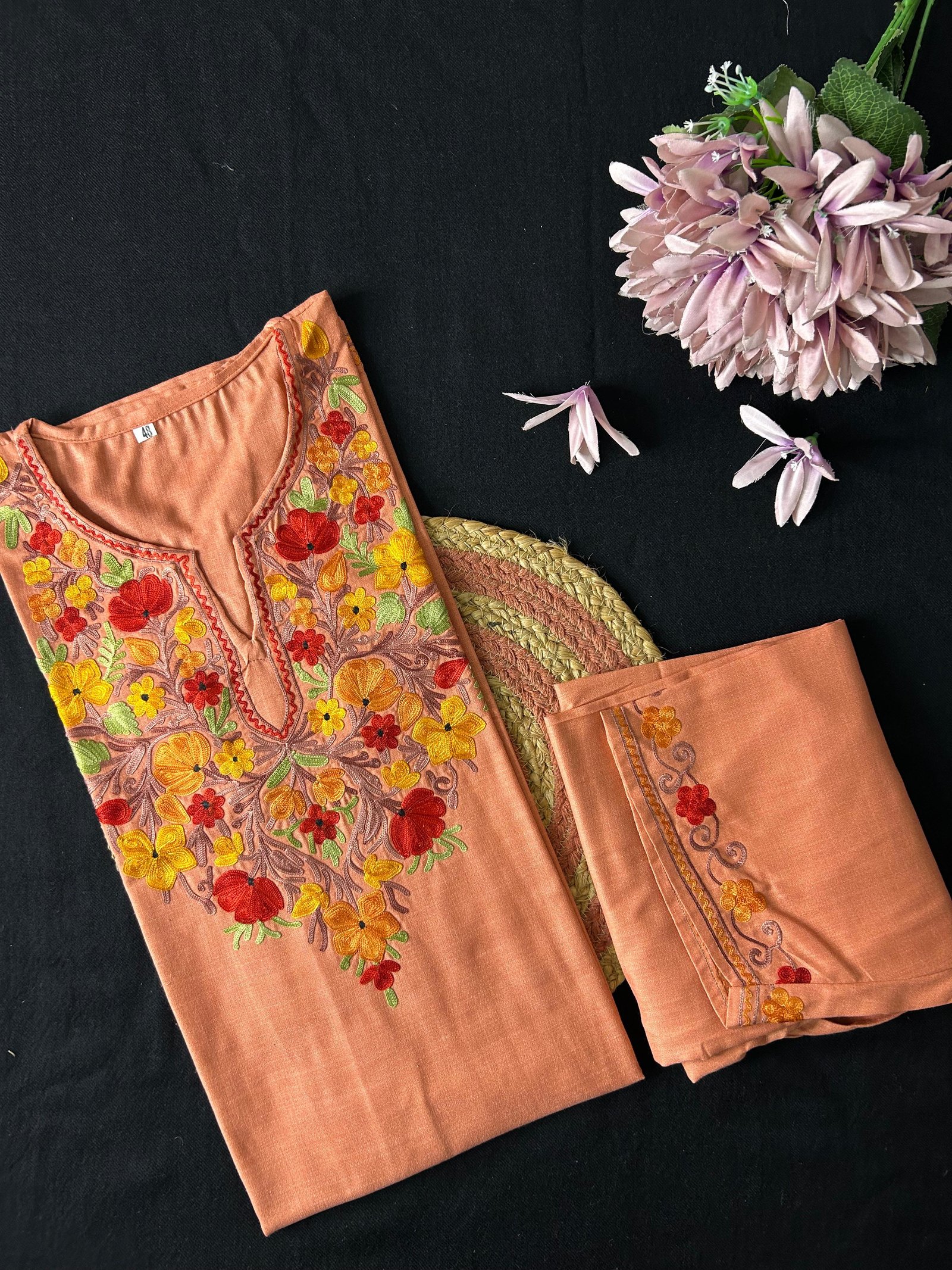Kashmiri Cotton Coord Set - Dark Peach