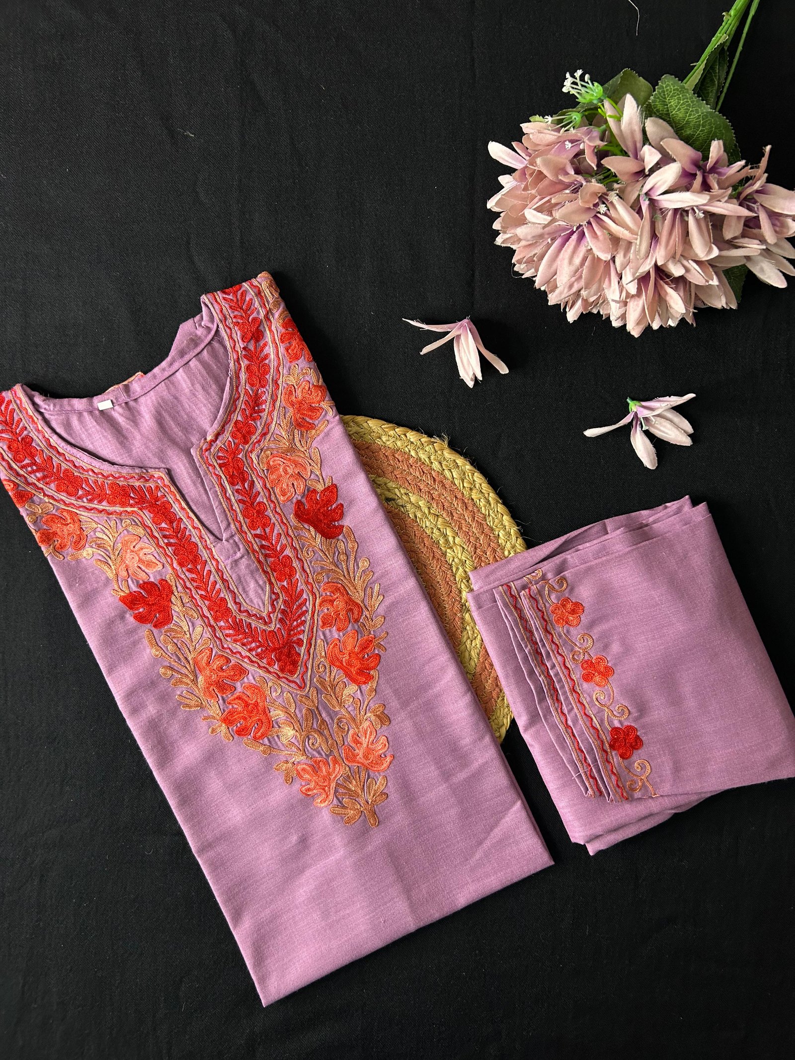 Kashmiri Cotton Coord Set - Mauve