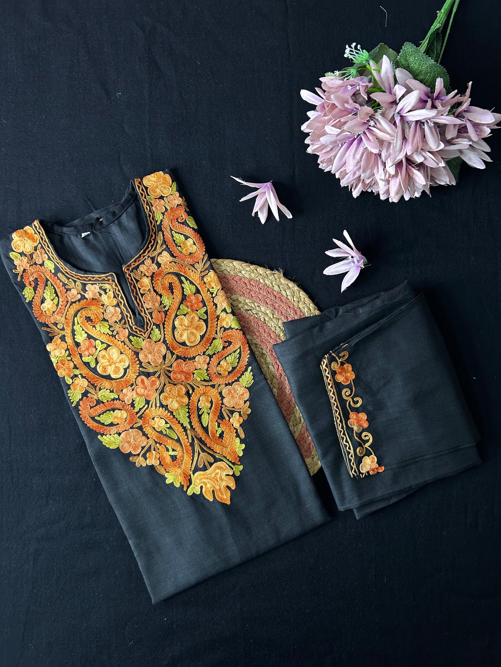 Kashmiri Cotton Coord Set - Black