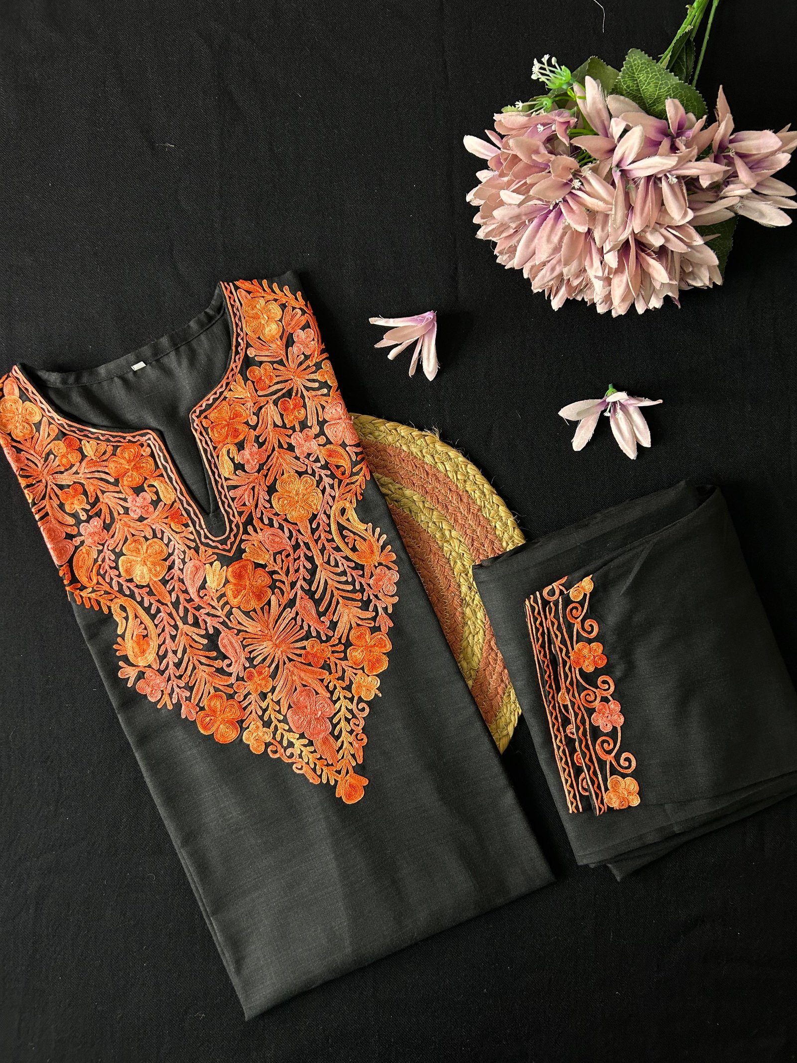 Kashmiri Cotton Coord Set - Black