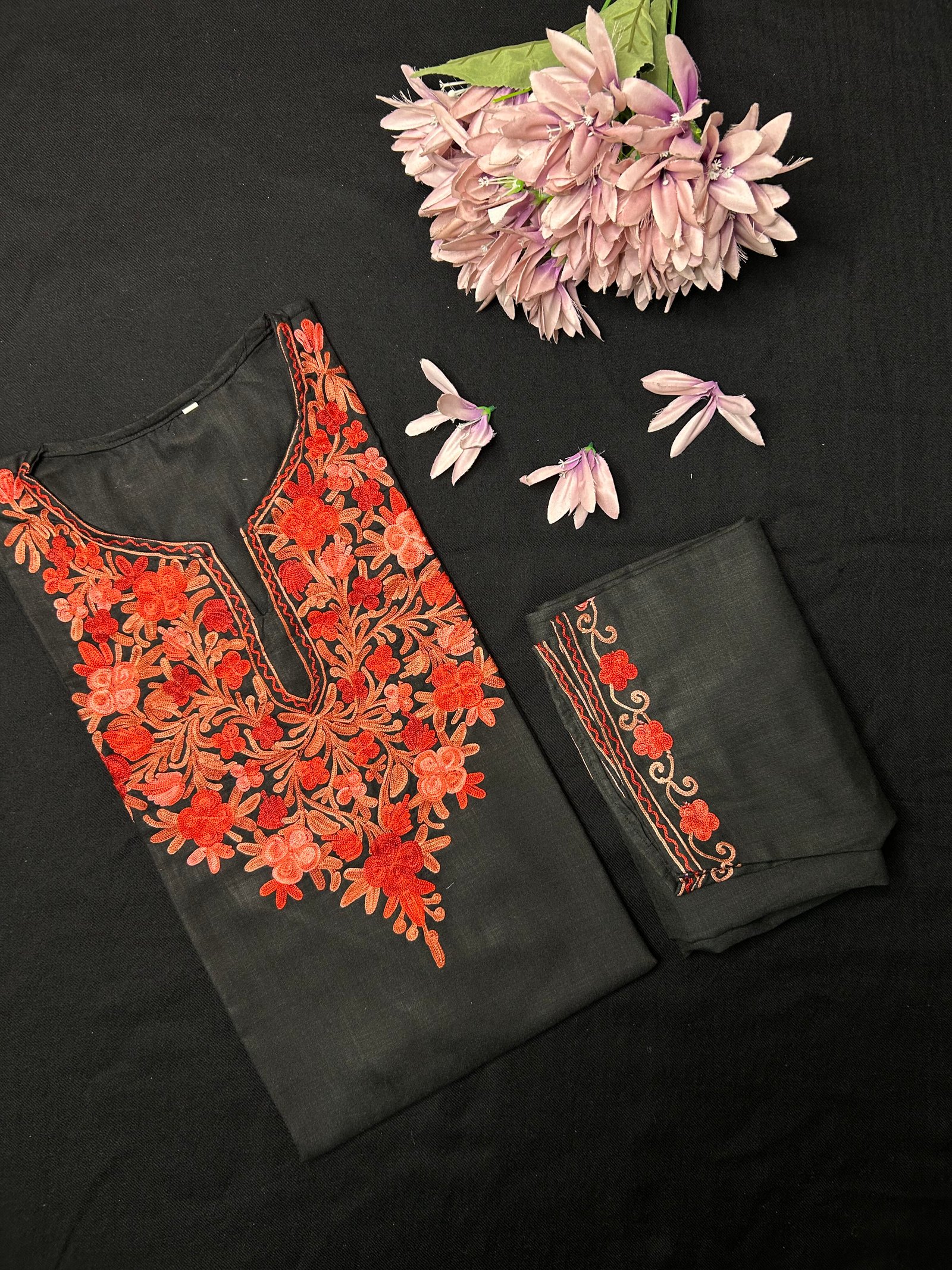 Kashmiri Cotton Coord Set - Black