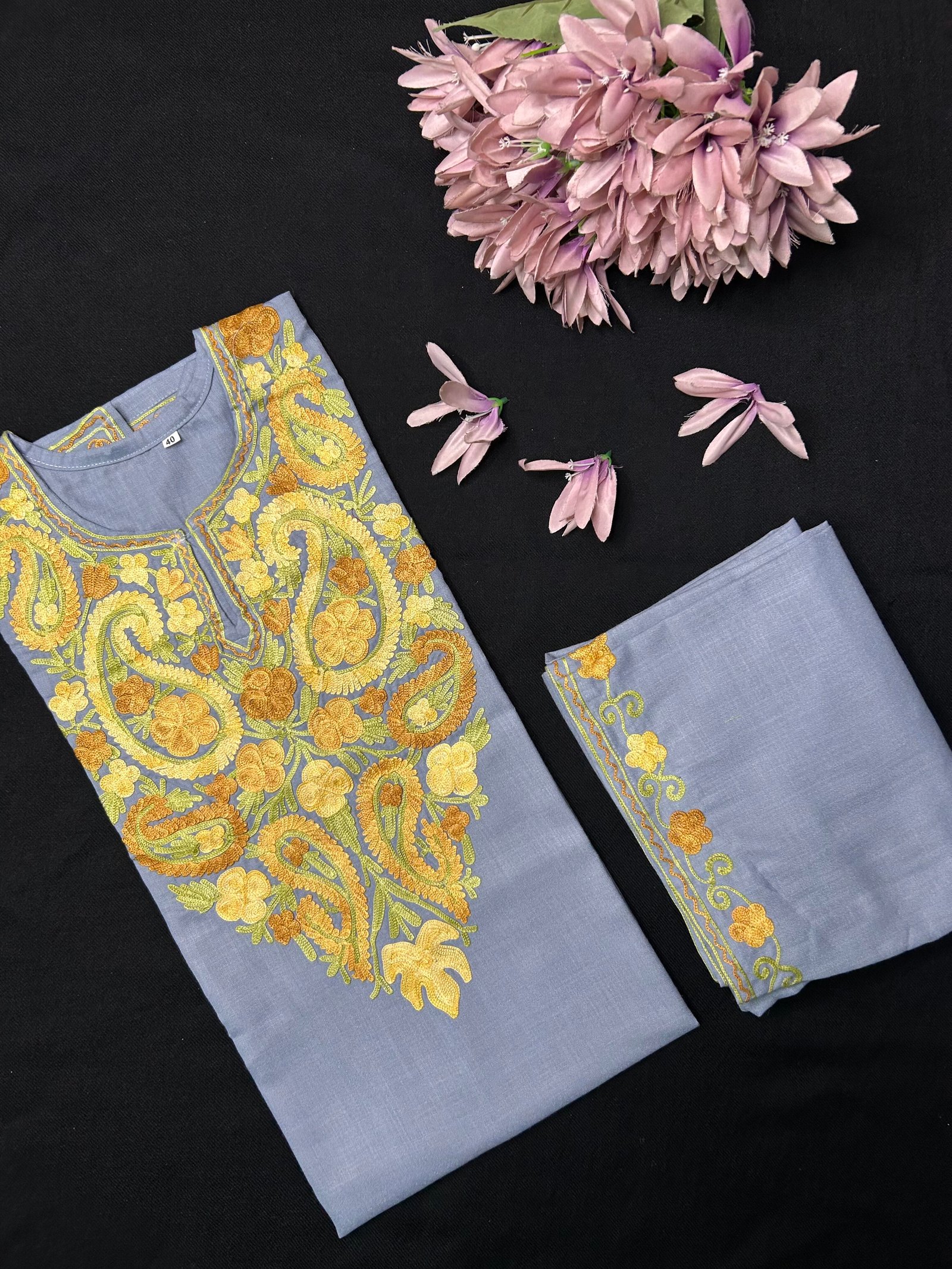 Kashmiri Cotton Coord Set - Grey