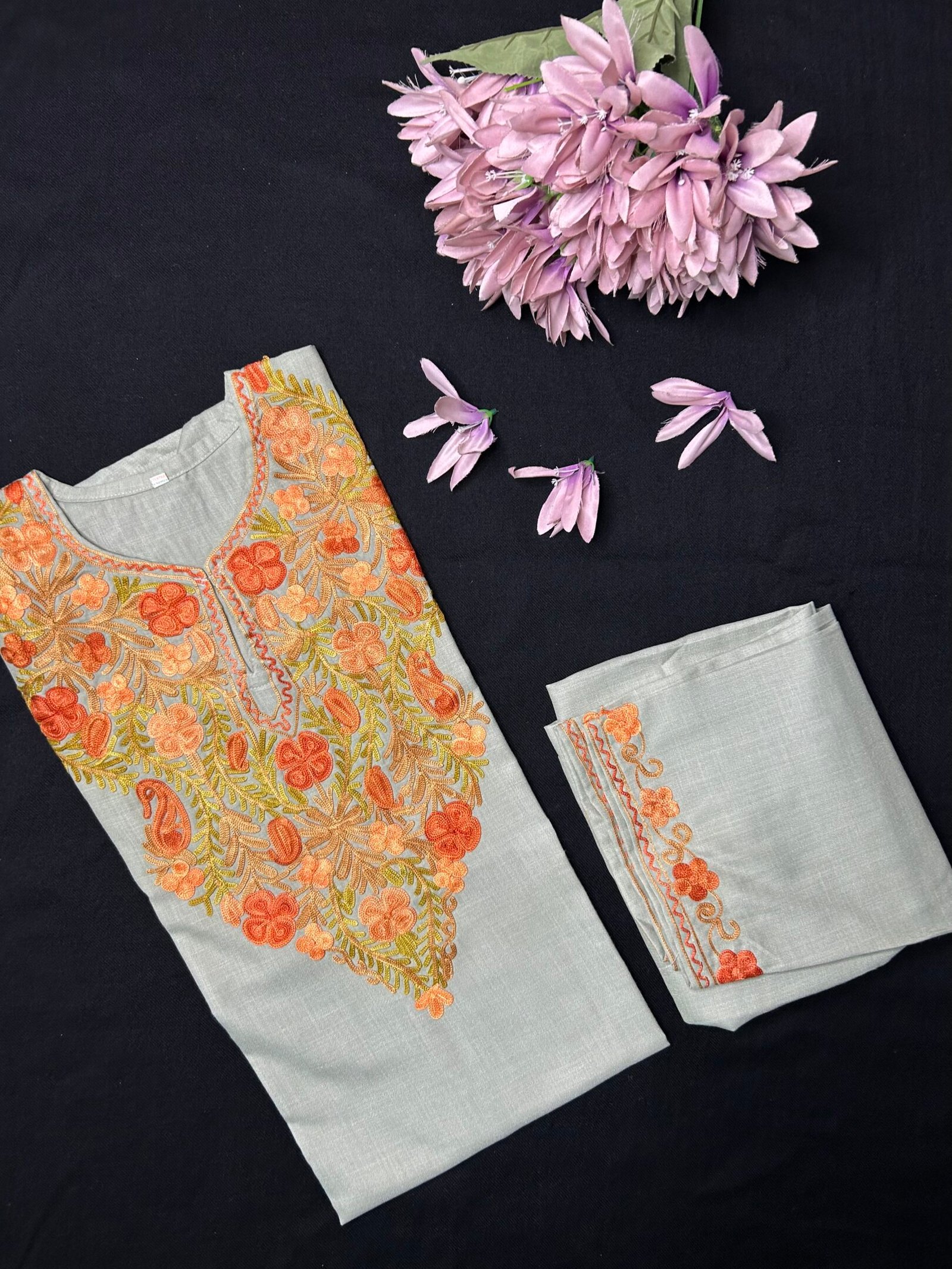 Kashmiri Cotton Coord Set - Sage Grey