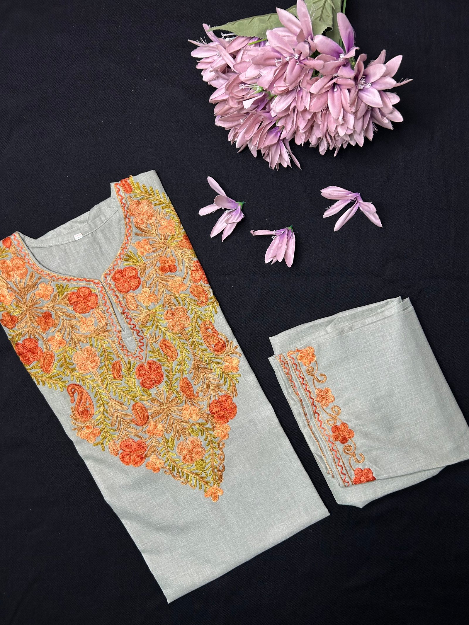 Kashmiri Cotton Coord Set - Sage Grey