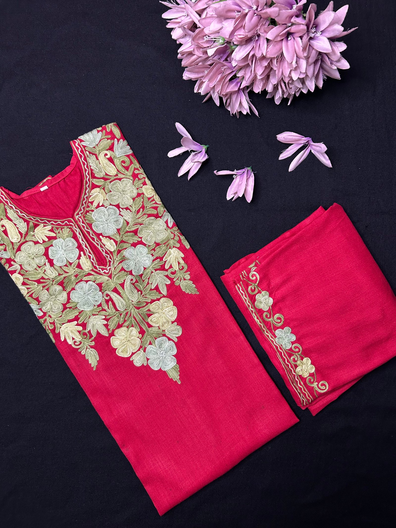 Kashmiri Cotton Coord Set - Red