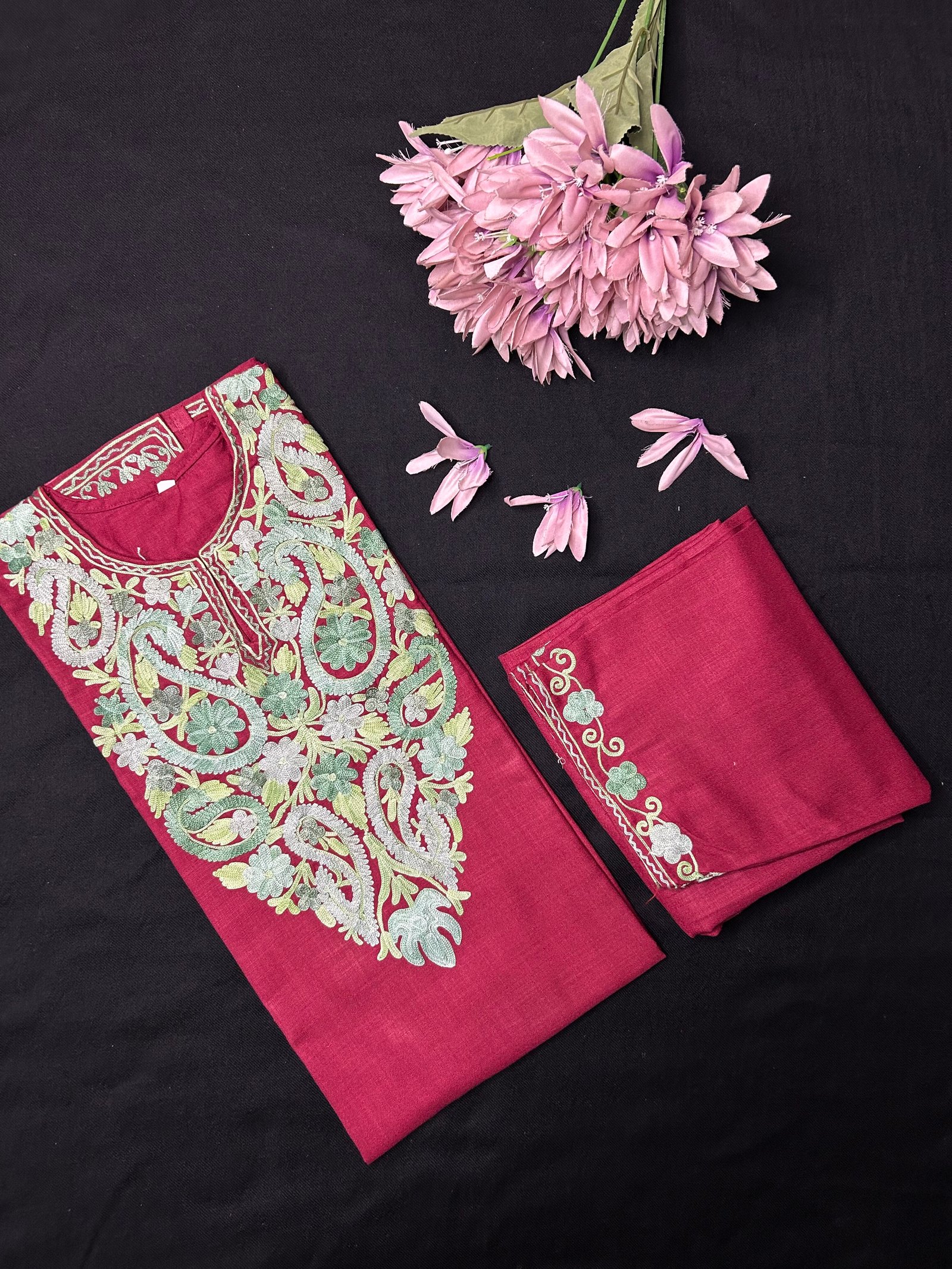 Kashmiri Cotton Coord Set - Maroon