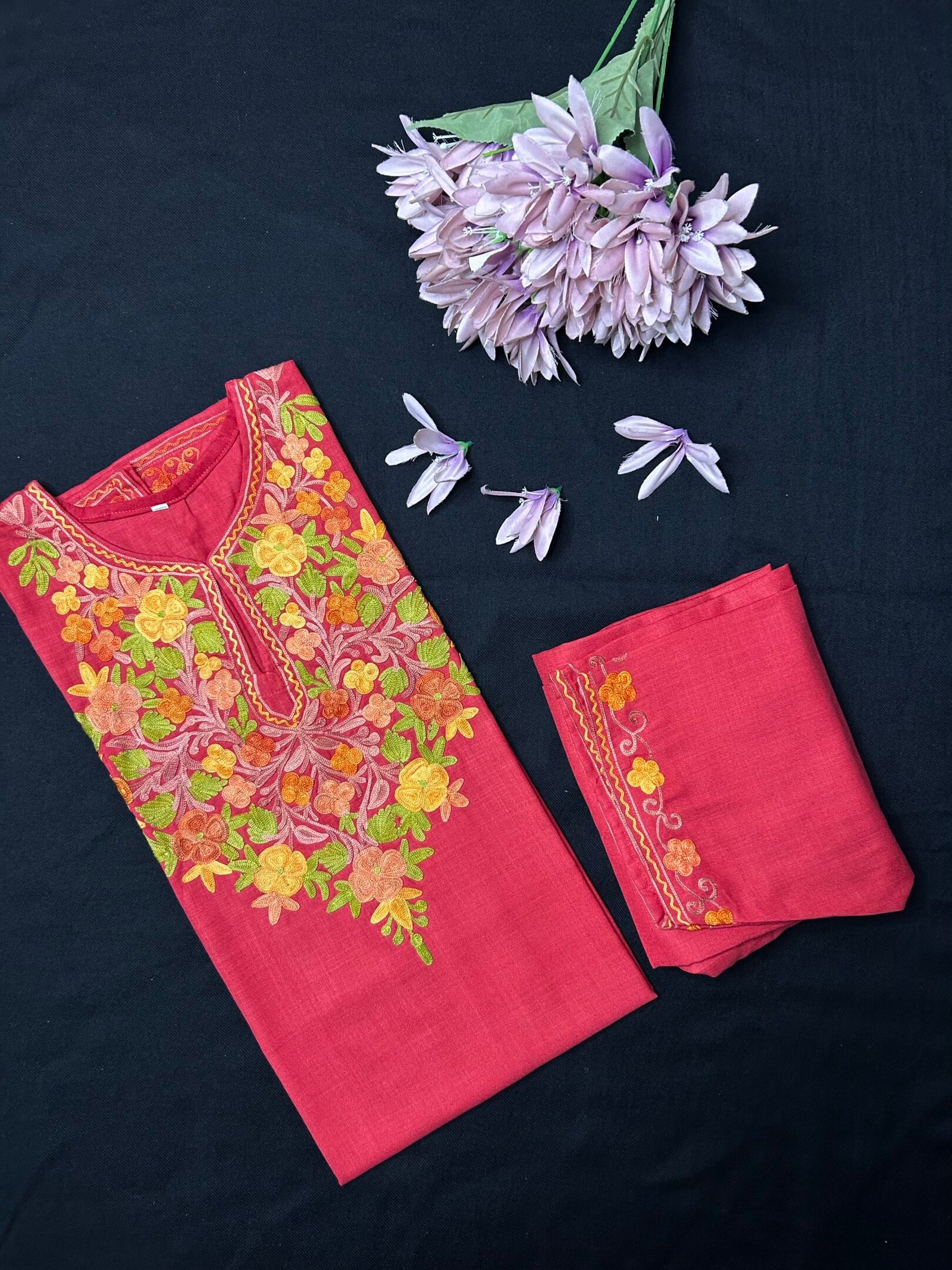 Kashmiri Cotton Coord Set - Red