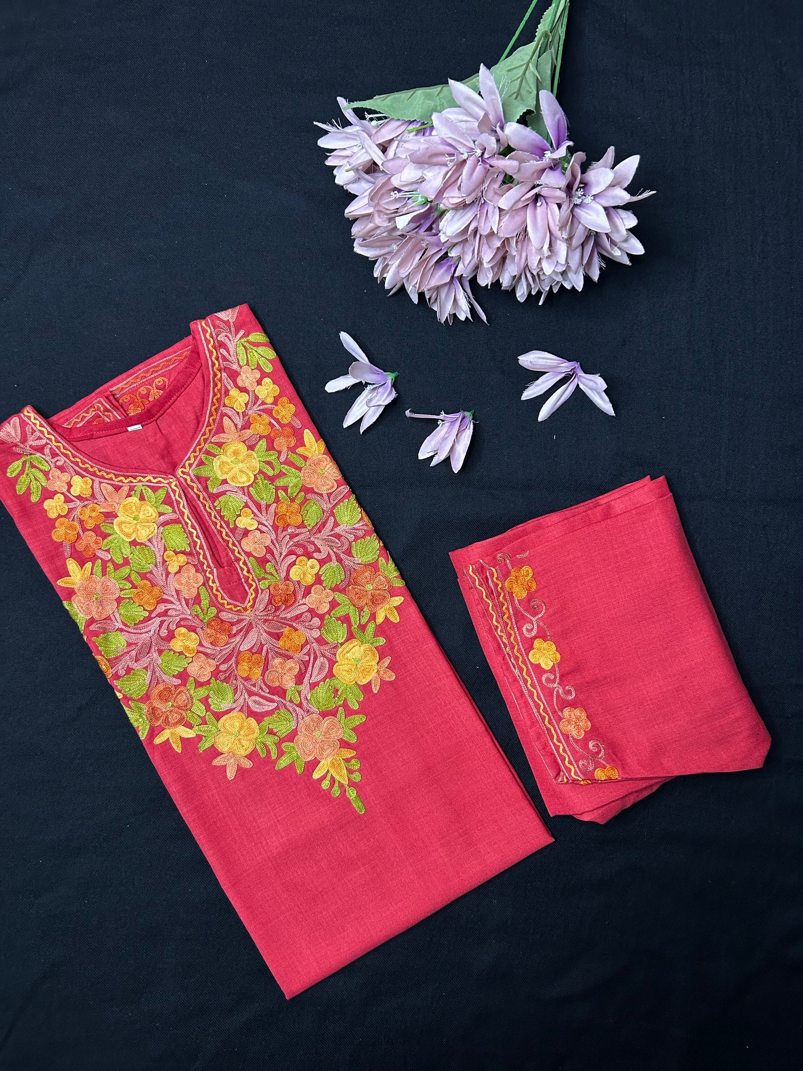 Kashmiri Cotton Coord Set - Red