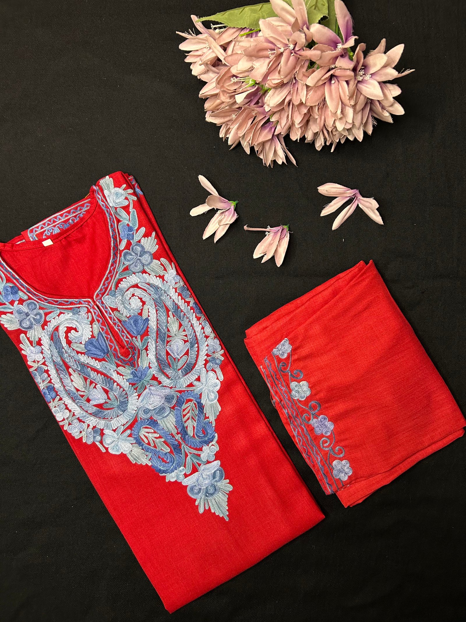 Kashmiri Cotton Coord Set - Red