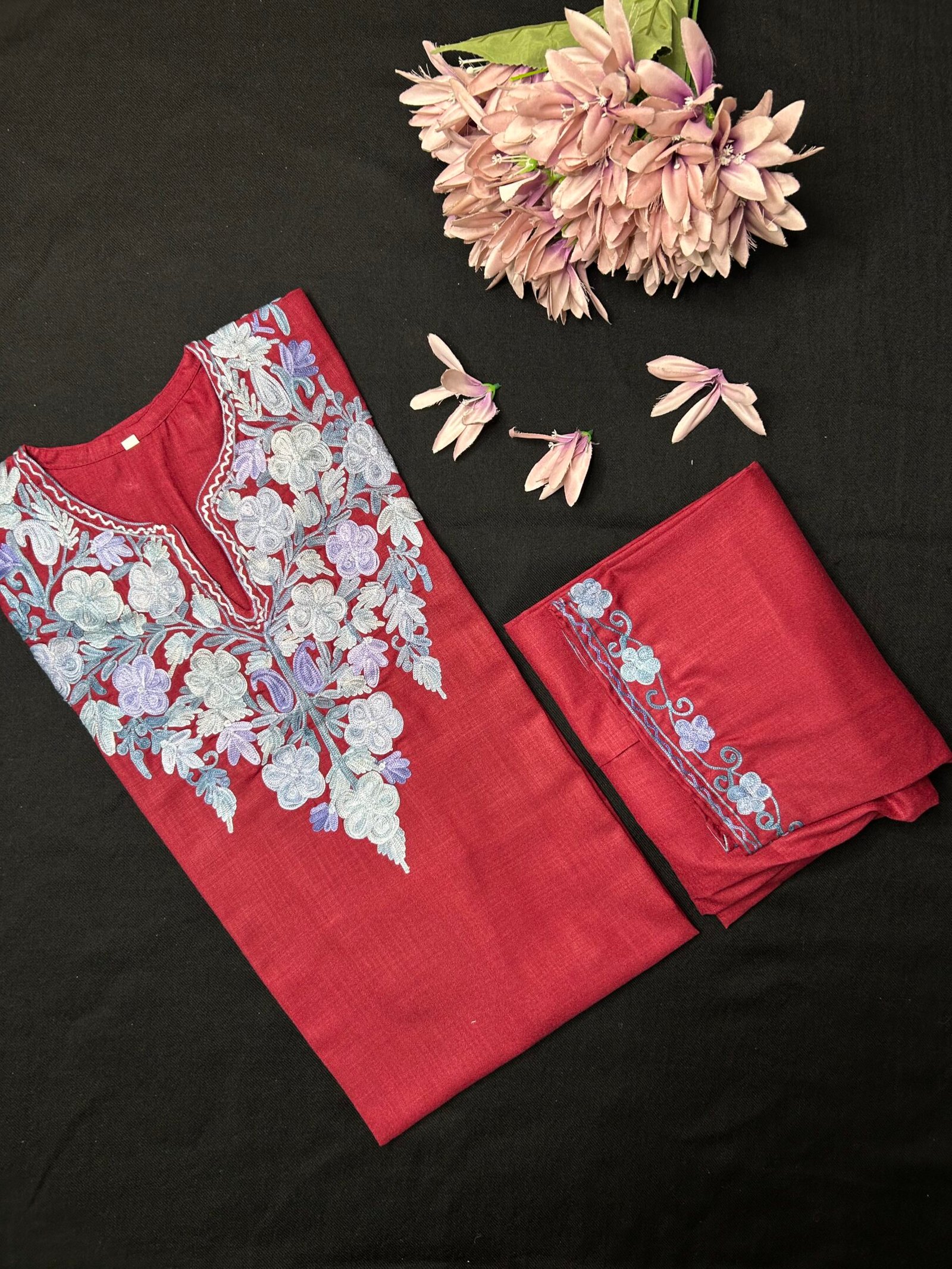 Kashmiri Cotton Coord Set - Maroon