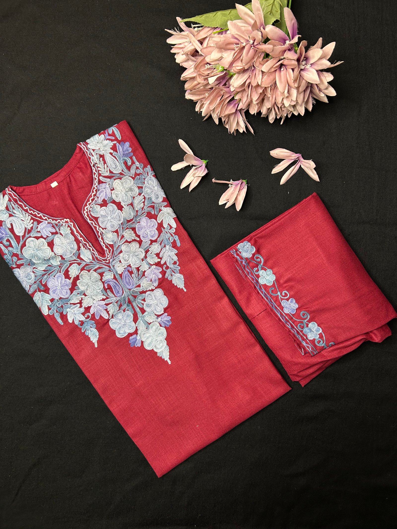 Kashmiri Cotton Coord Set - Maroon