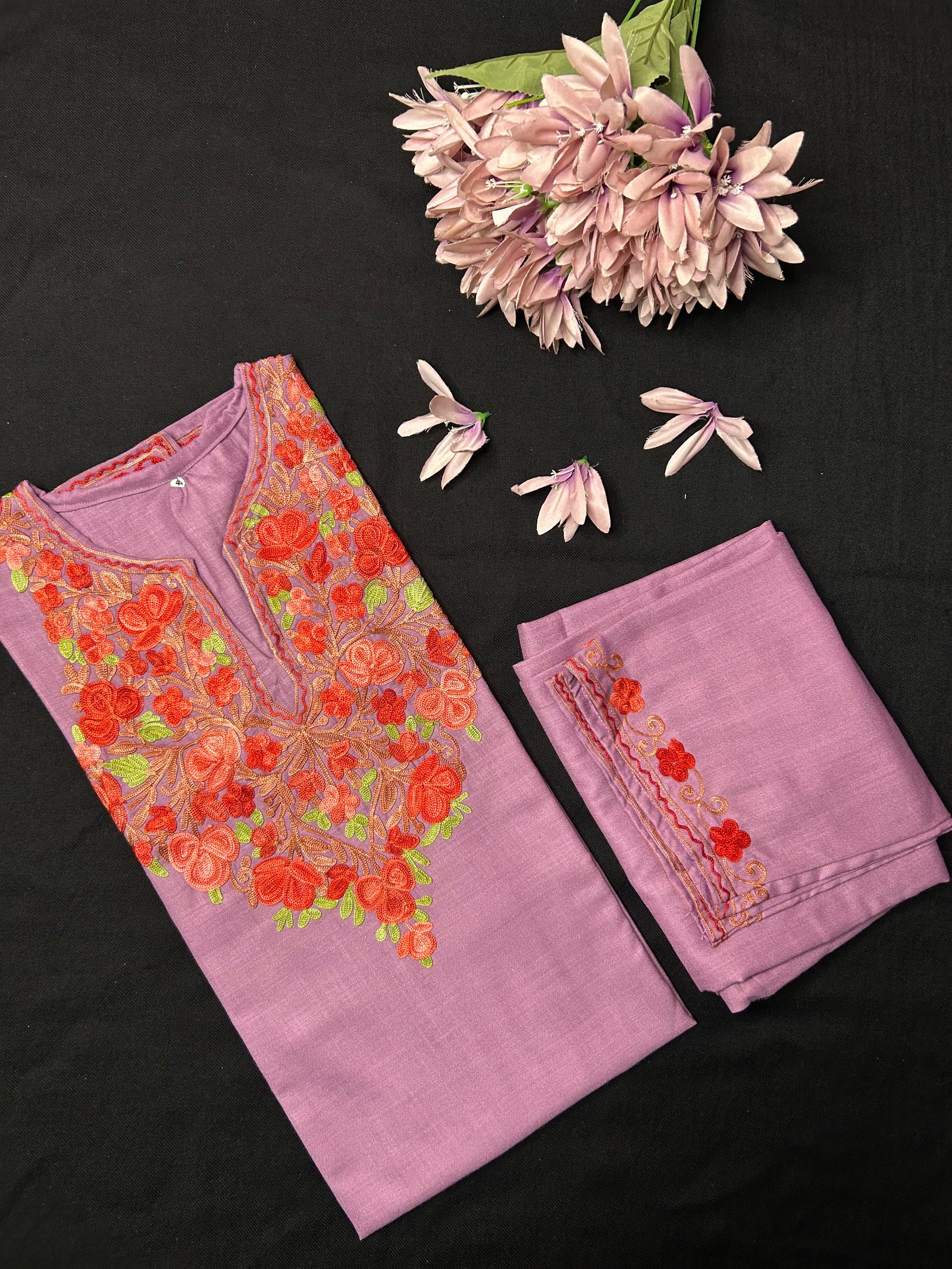 Kashmiri Cotton Coord Set - Purple
