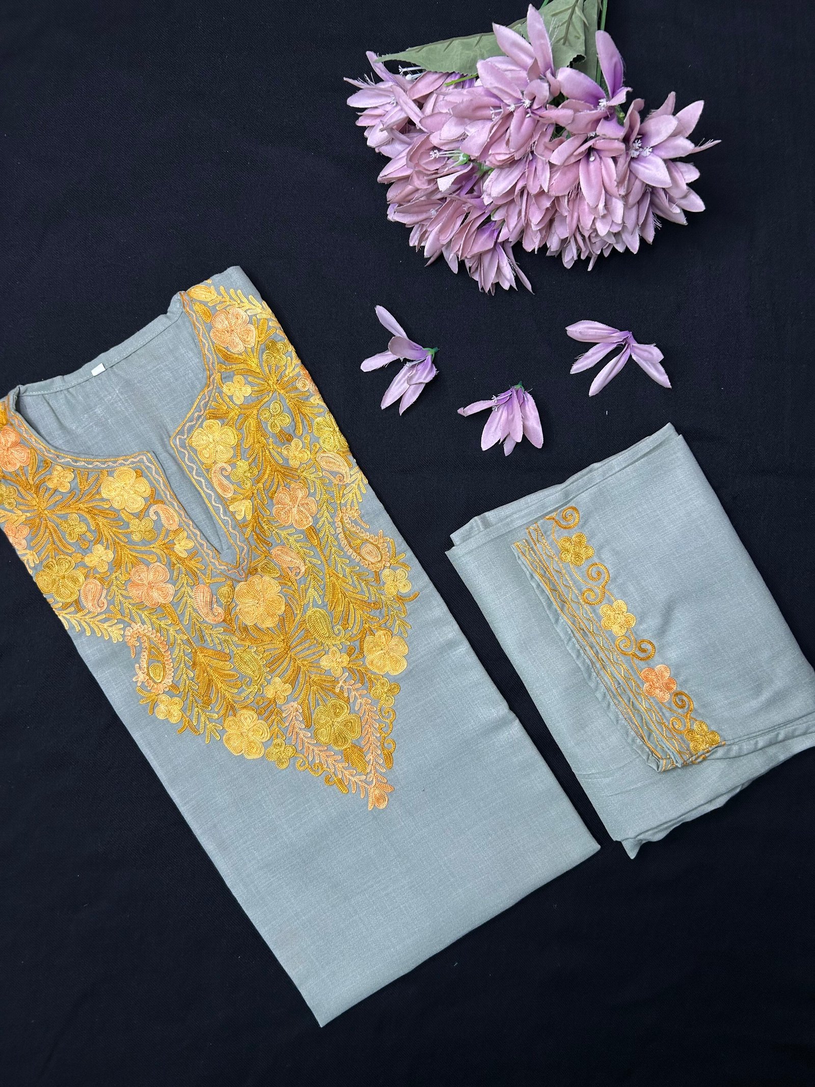 Kashmiri Cotton Coord Set - Sage Grey
