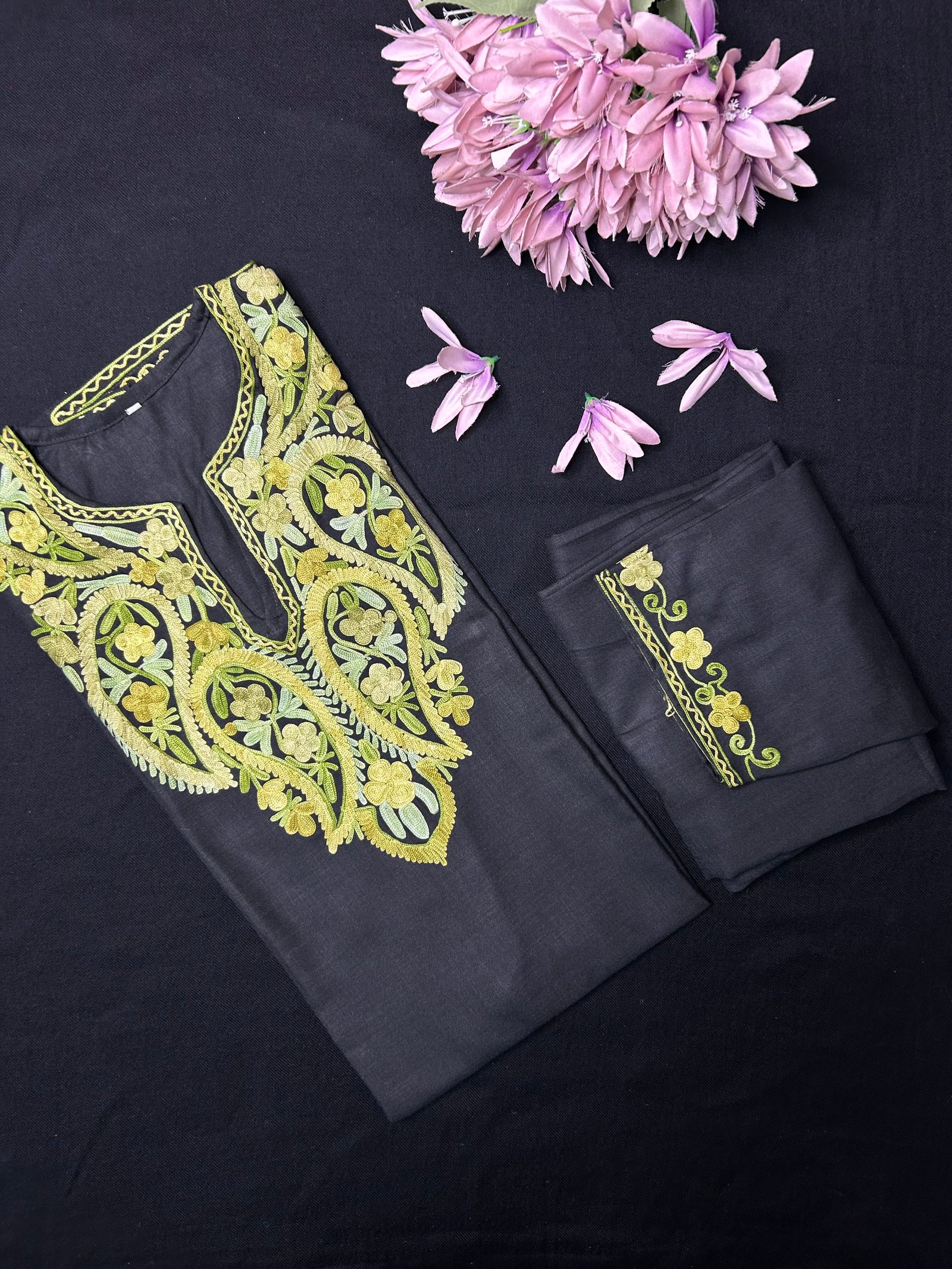Kashmiri Cotton Coord Set - Black