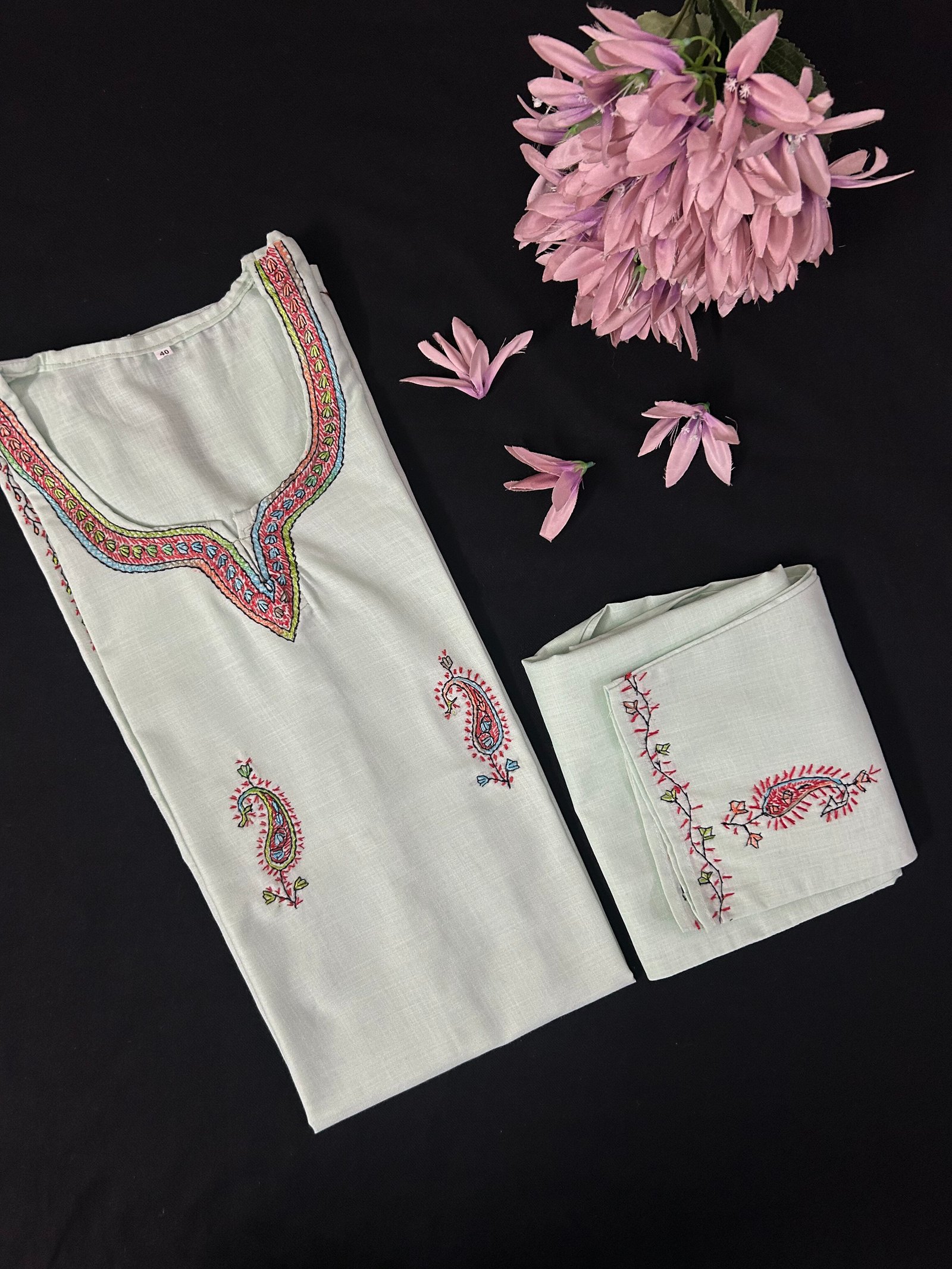 Summer Cotton Coord Set – Hand-Embroidered with Kashmiri Sozni