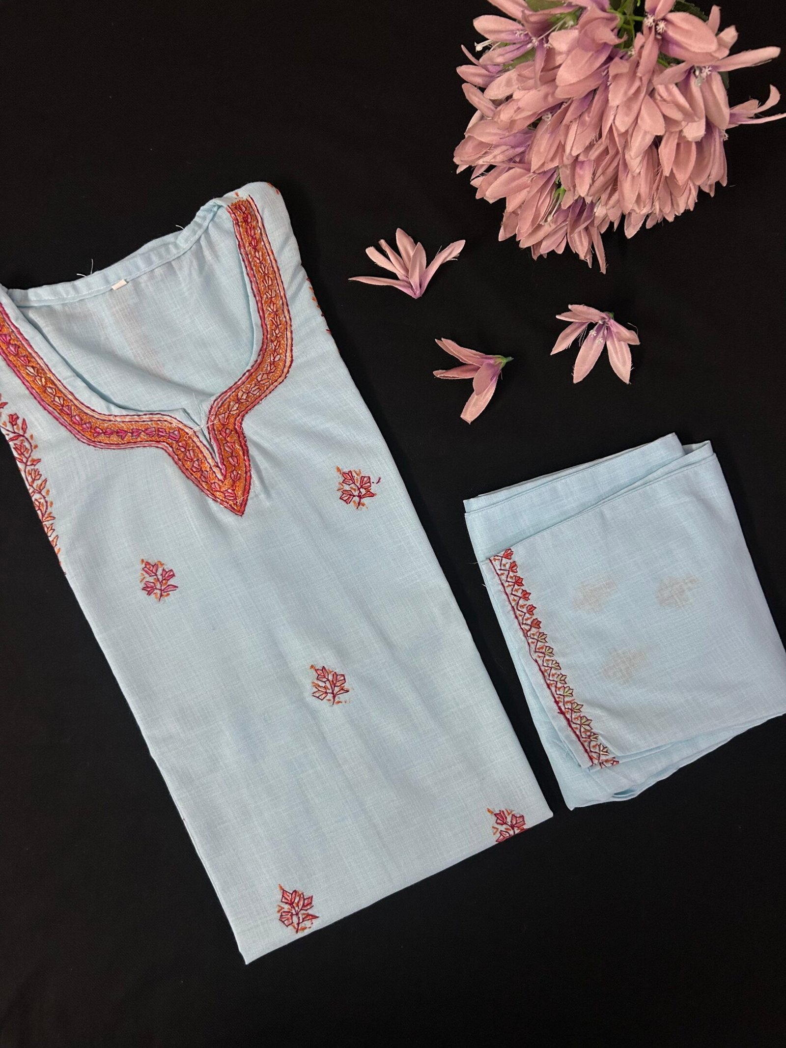 Summer Cotton Coord Set – Hand-Embroidered with Kashmiri Sozni