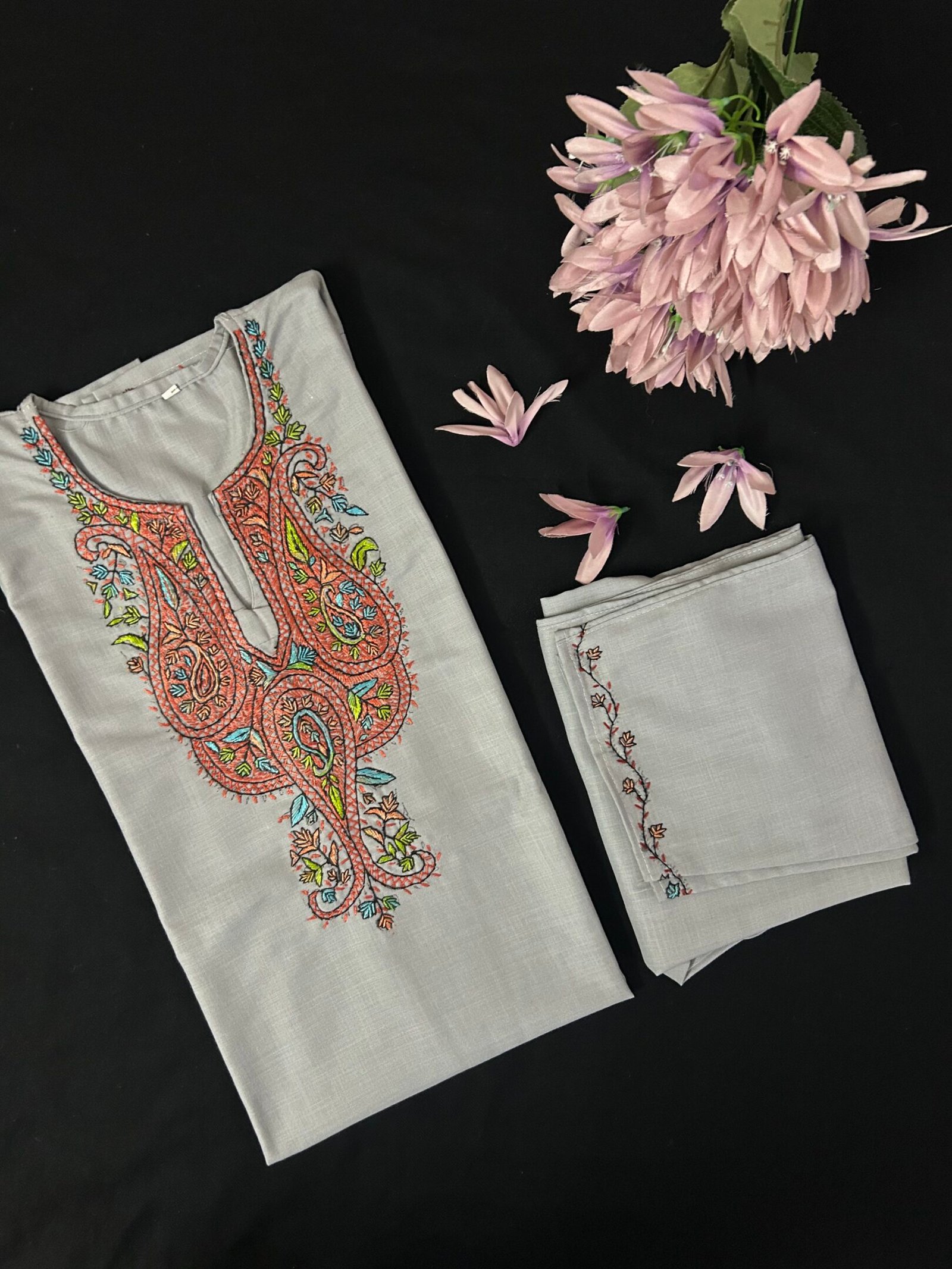 Summer Cotton Coord Set – Hand-Embroidered with Kashmiri Sozni