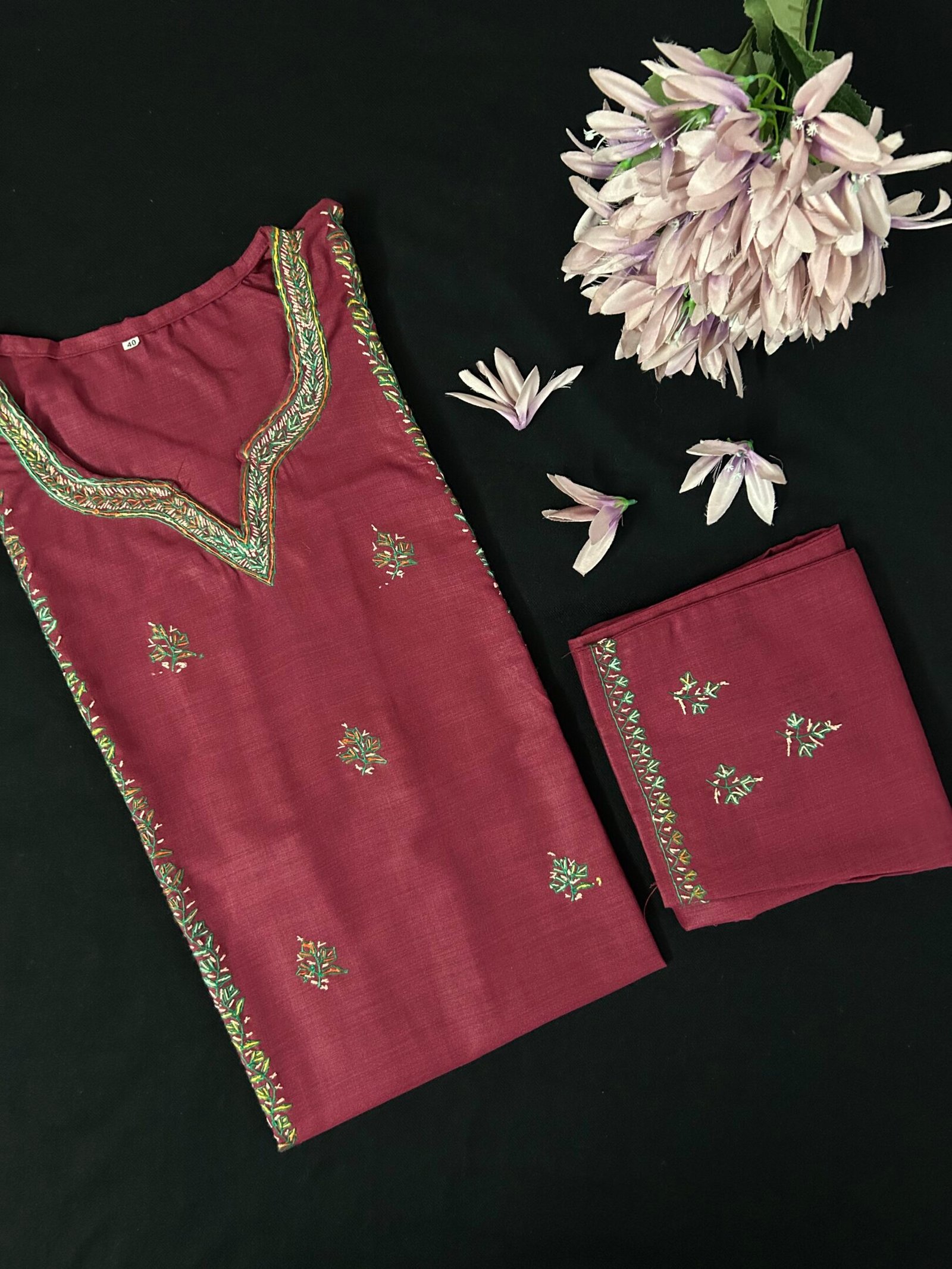 Summer Cotton Coord Set – Hand-Embroidered with Kashmiri Sozni