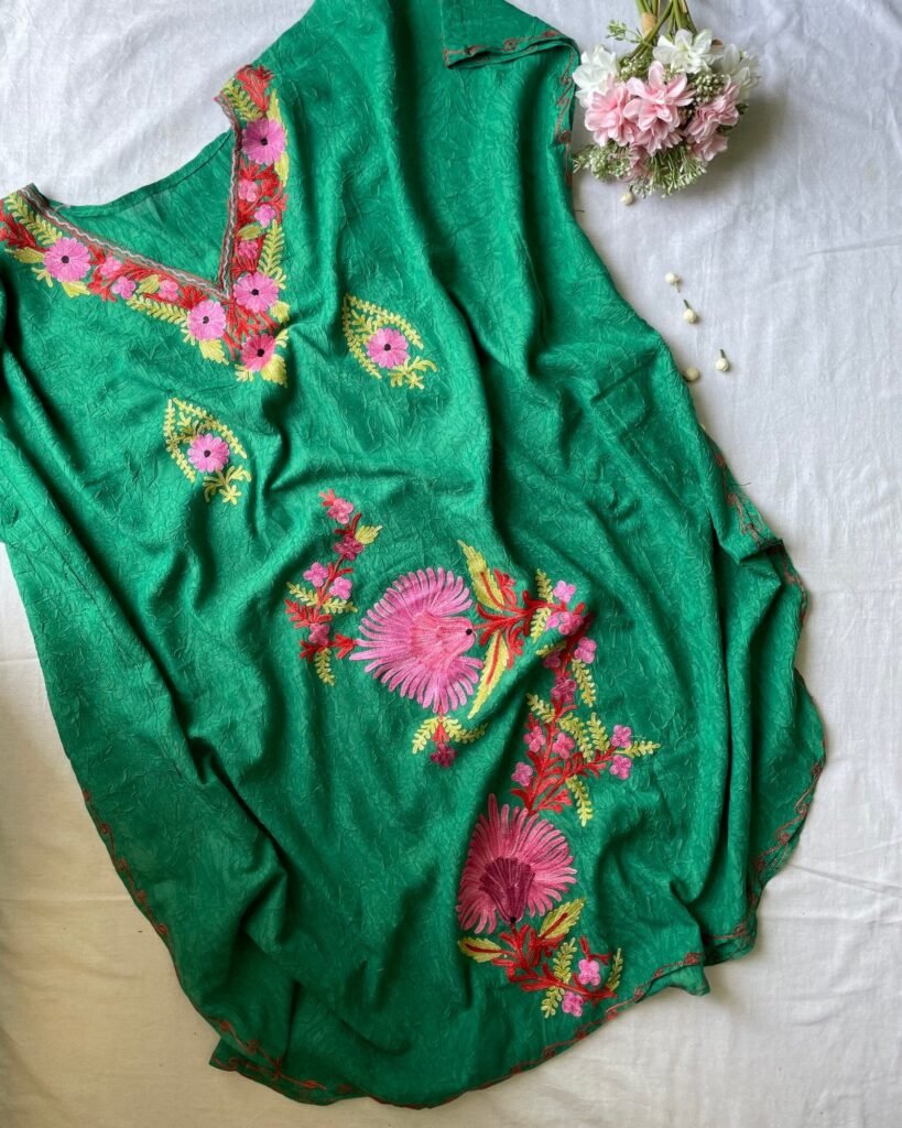Crushed Cotton Kashmiri Kaftan - Sea Green