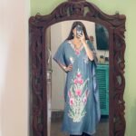 Crushed Cotton Kashmiri Kaftan - Grey