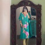 Crushed Cotton Kashmiri Kaftan - Sea Green