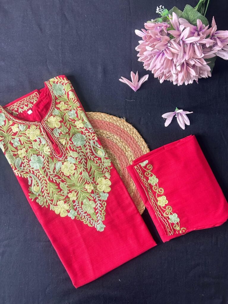 Kashmiri Cotton Coord Set - Red